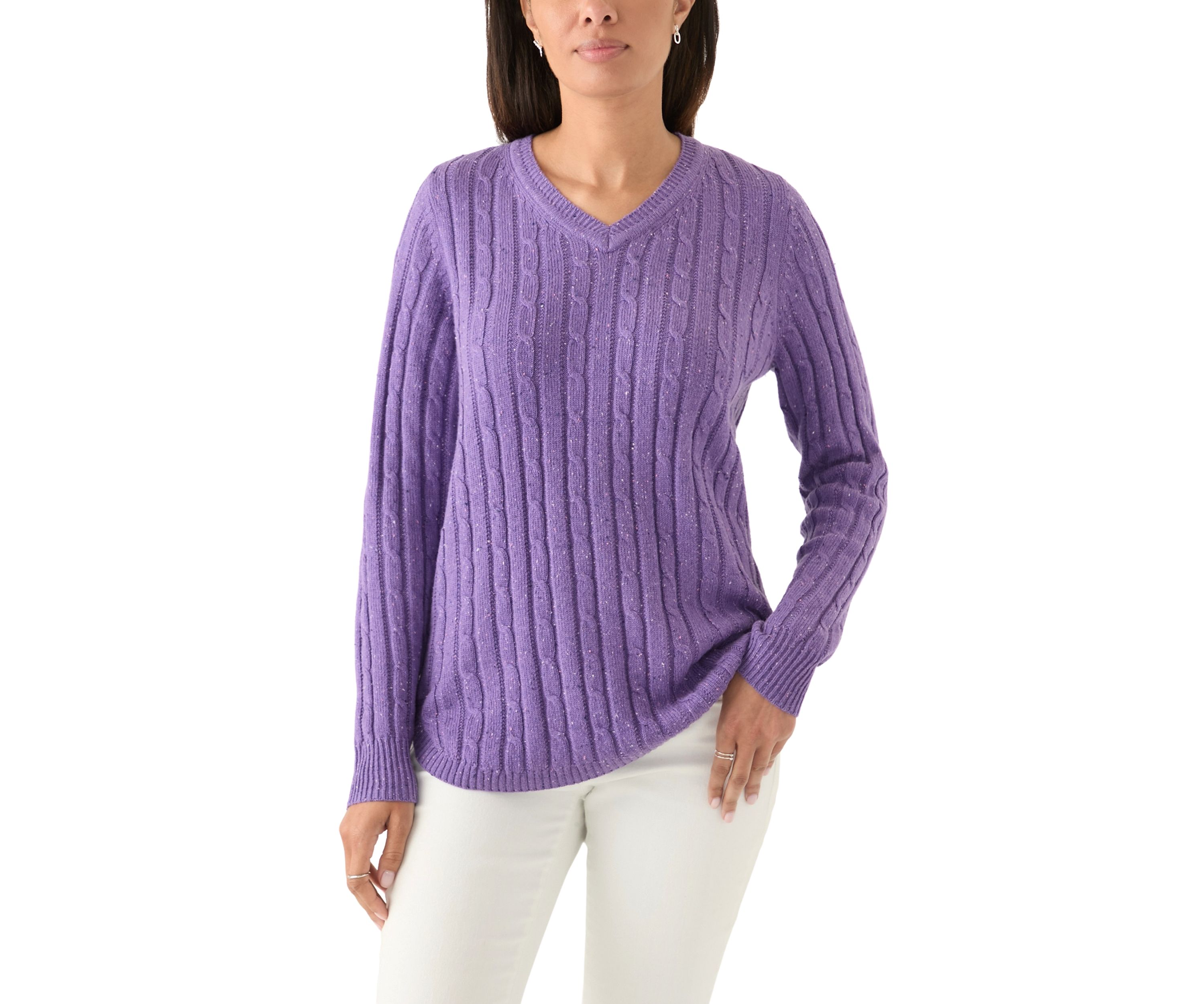 Womens Cable Knit V-Neck Sweater