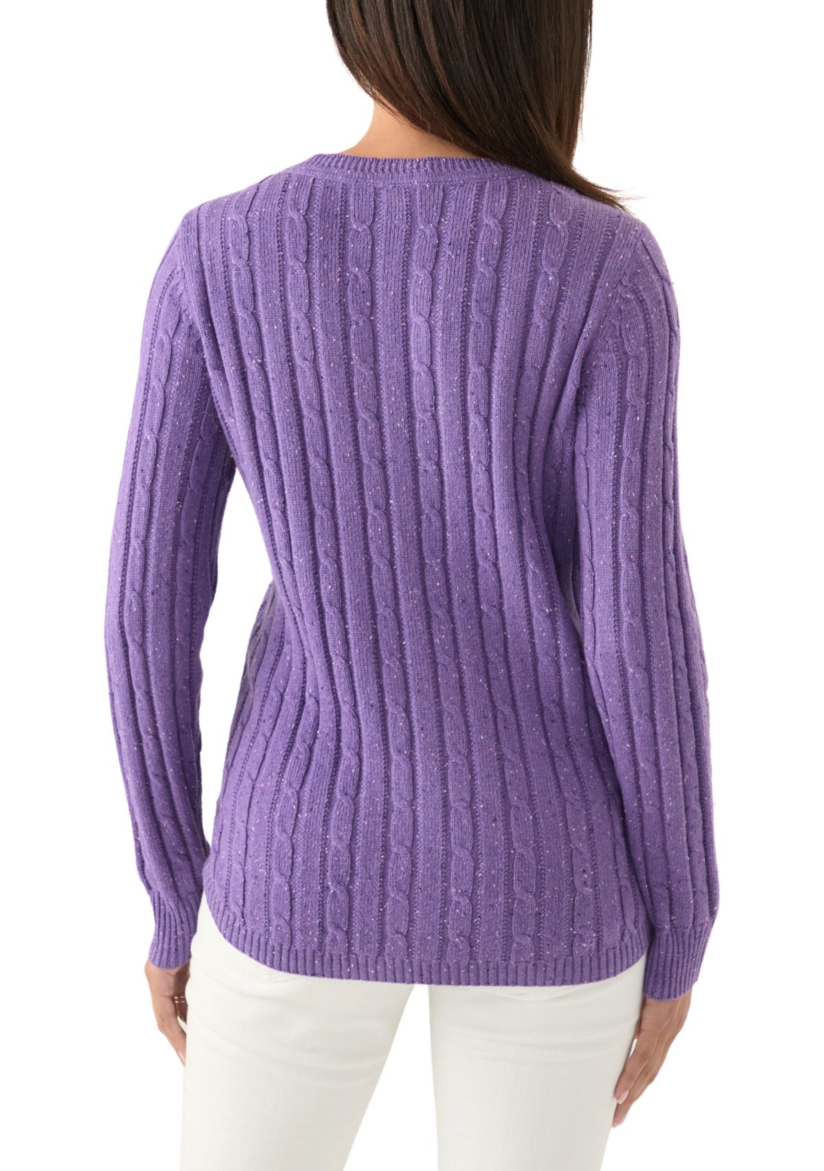 Womens Cable Knit V-Neck Sweater