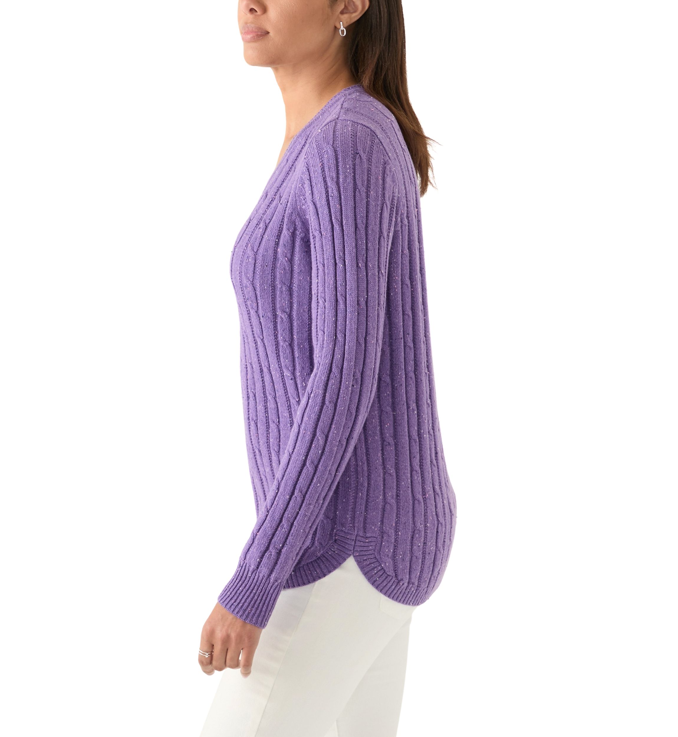 Womens Cable Knit V-Neck Sweater