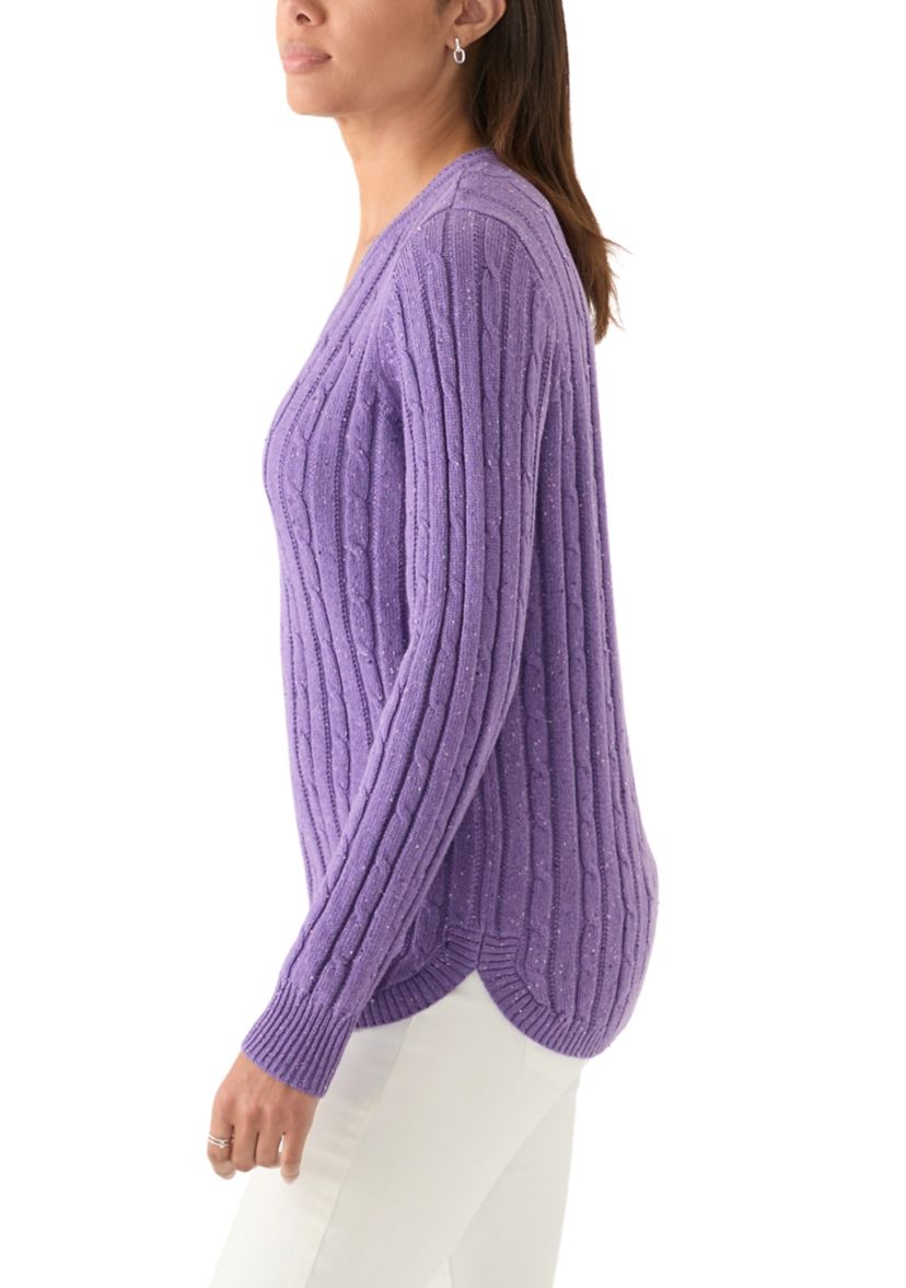 Womens Cable Knit V-Neck Sweater