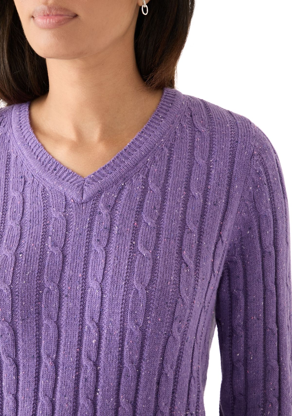 Womens Cable Knit V-Neck Sweater