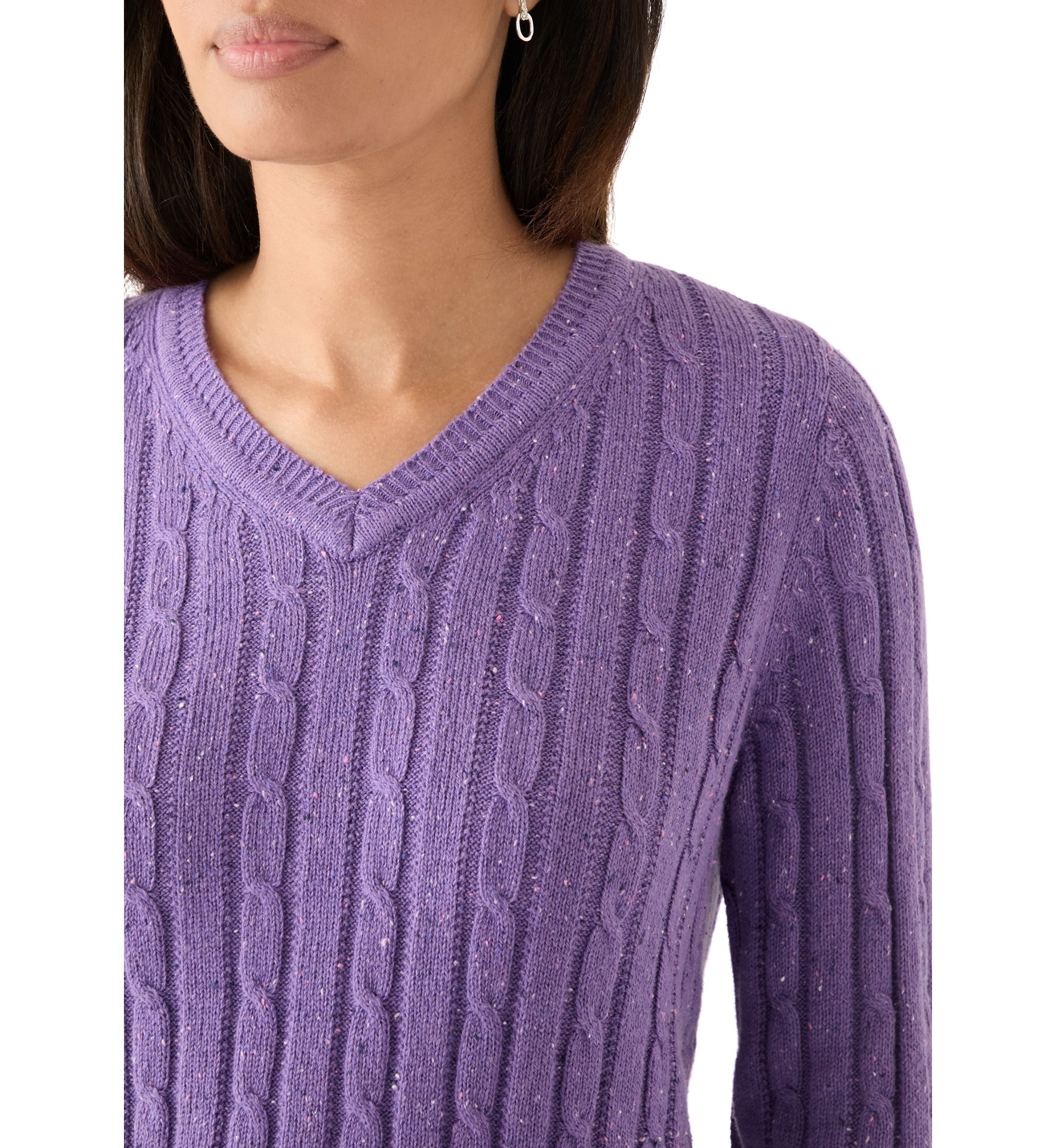 Womens Cable Knit V-Neck Sweater