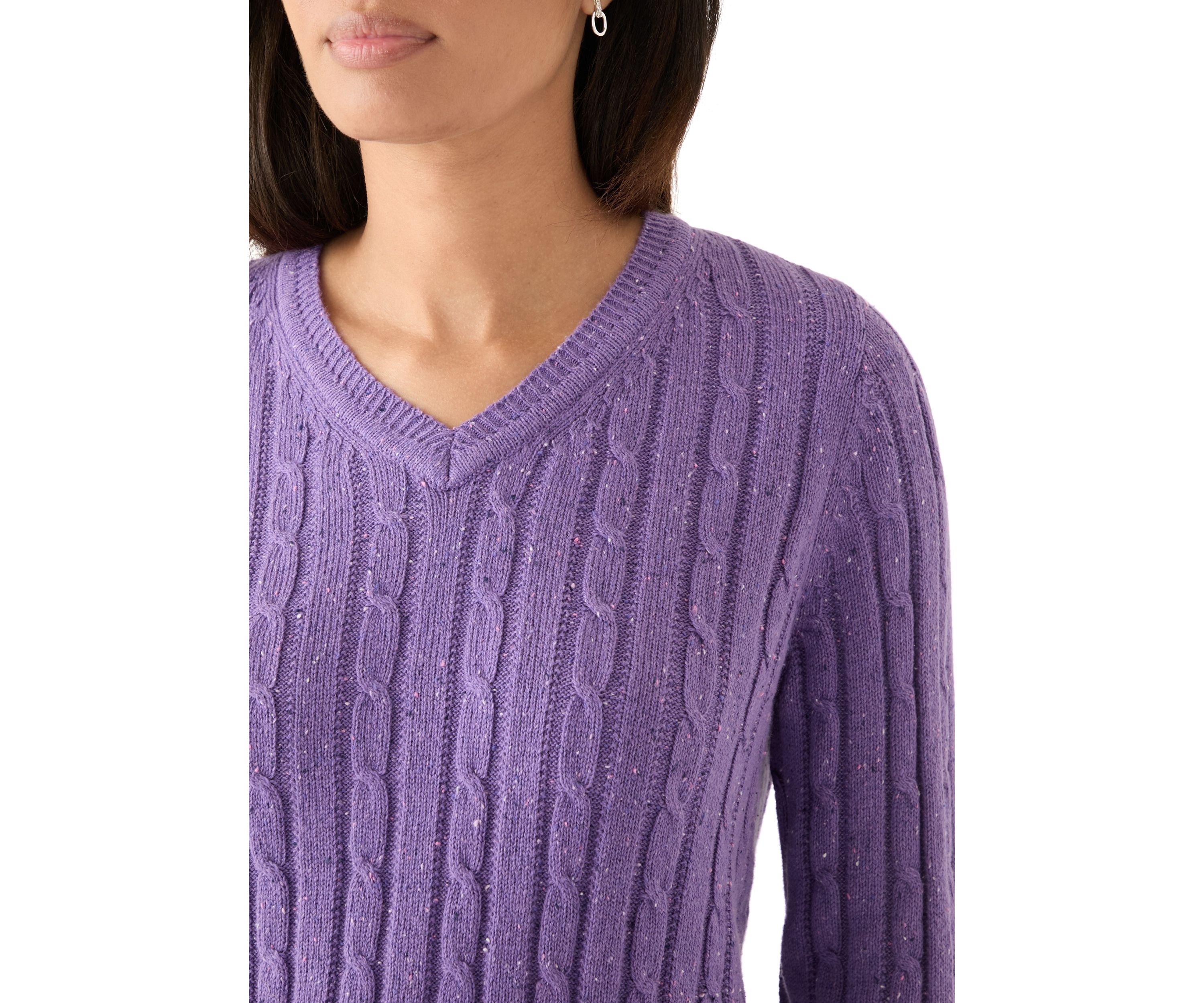 Womens Cable Knit V-Neck Sweater