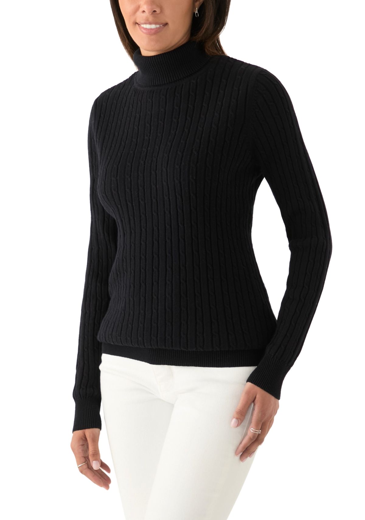Womens Cable Knit Turtleneck Sweater