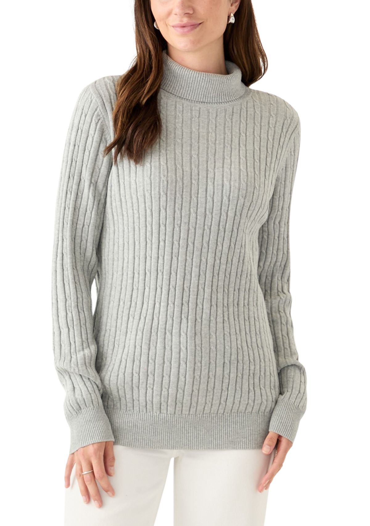 Womens Long Sleeve Cable Turtleneck Sweater