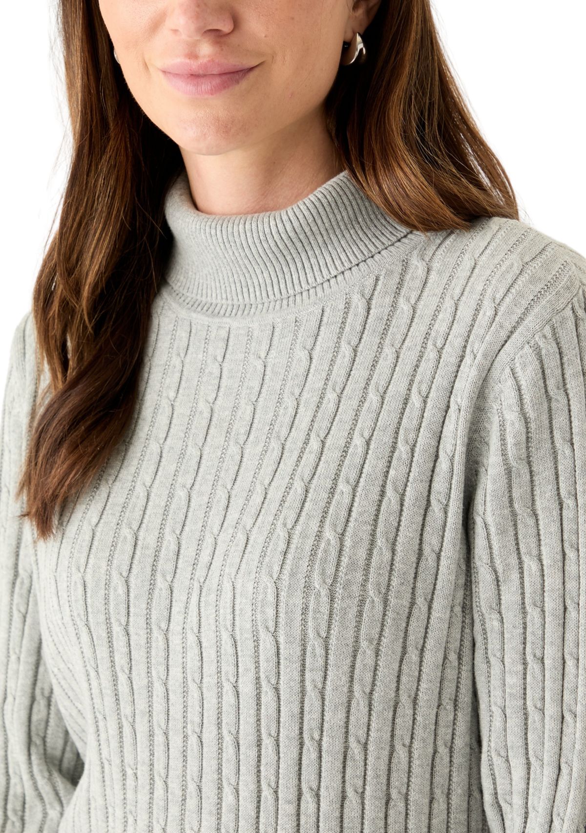 Womens Long Sleeve Cable Turtleneck Sweater