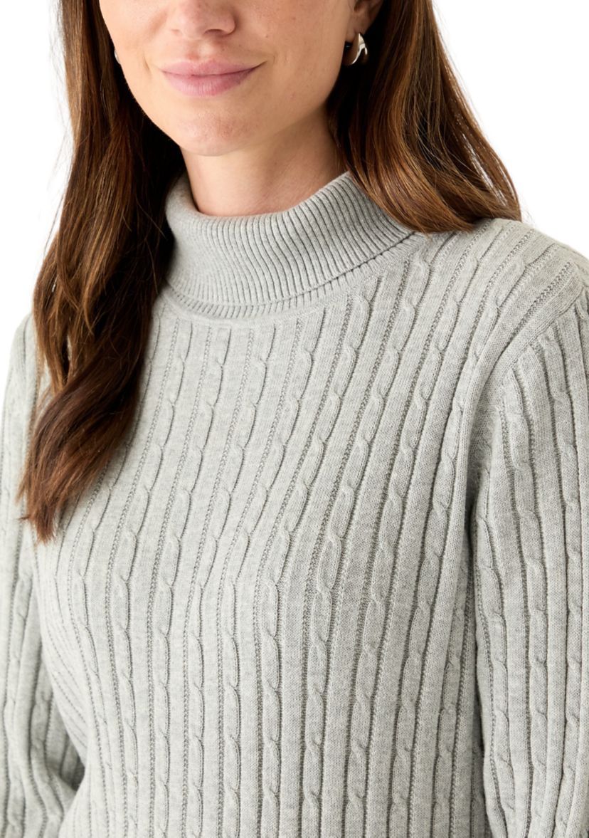Womens Long Sleeve Cable Turtleneck Sweater