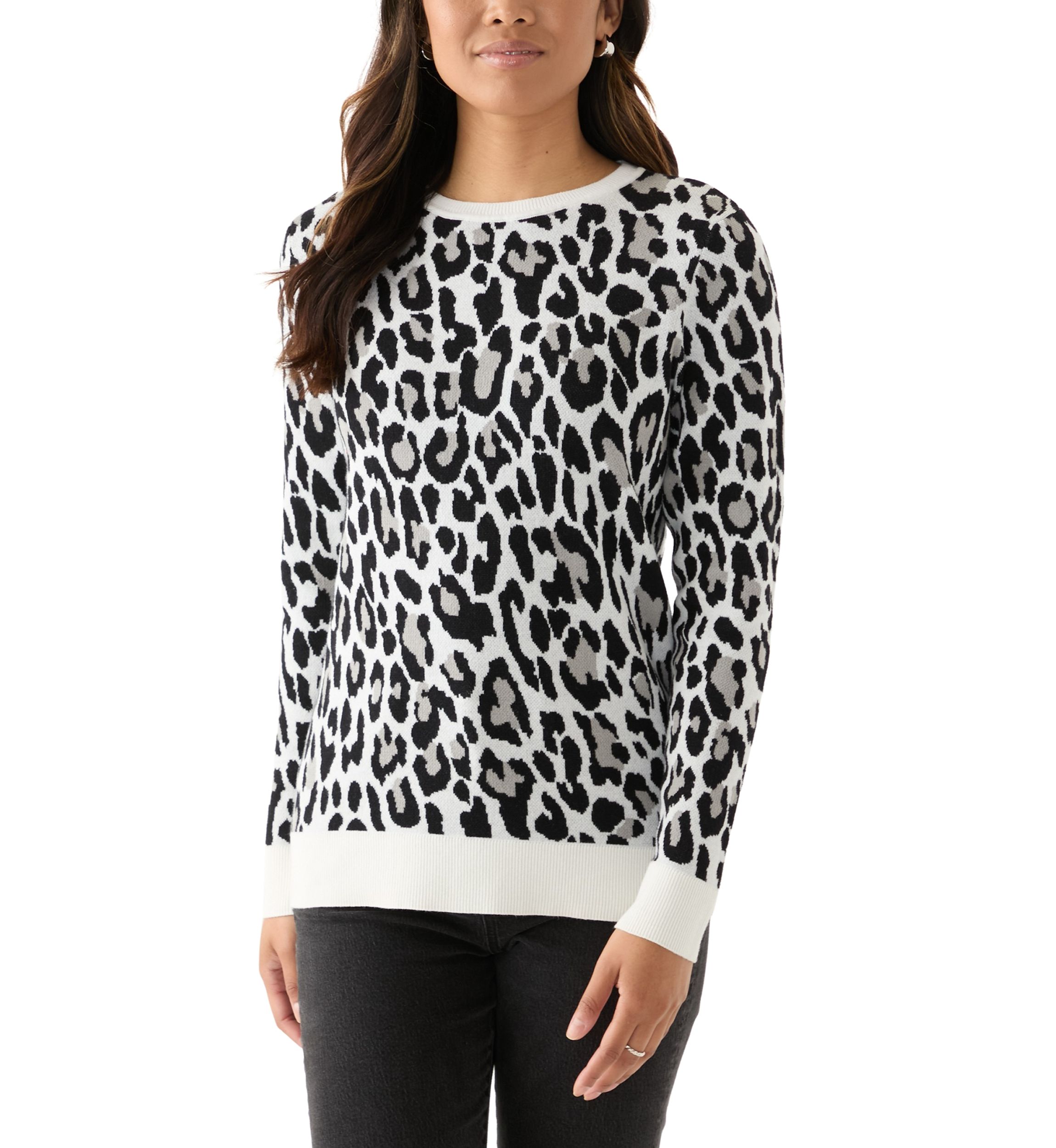 Womens Animal Printed Jacquard Knit Sweater