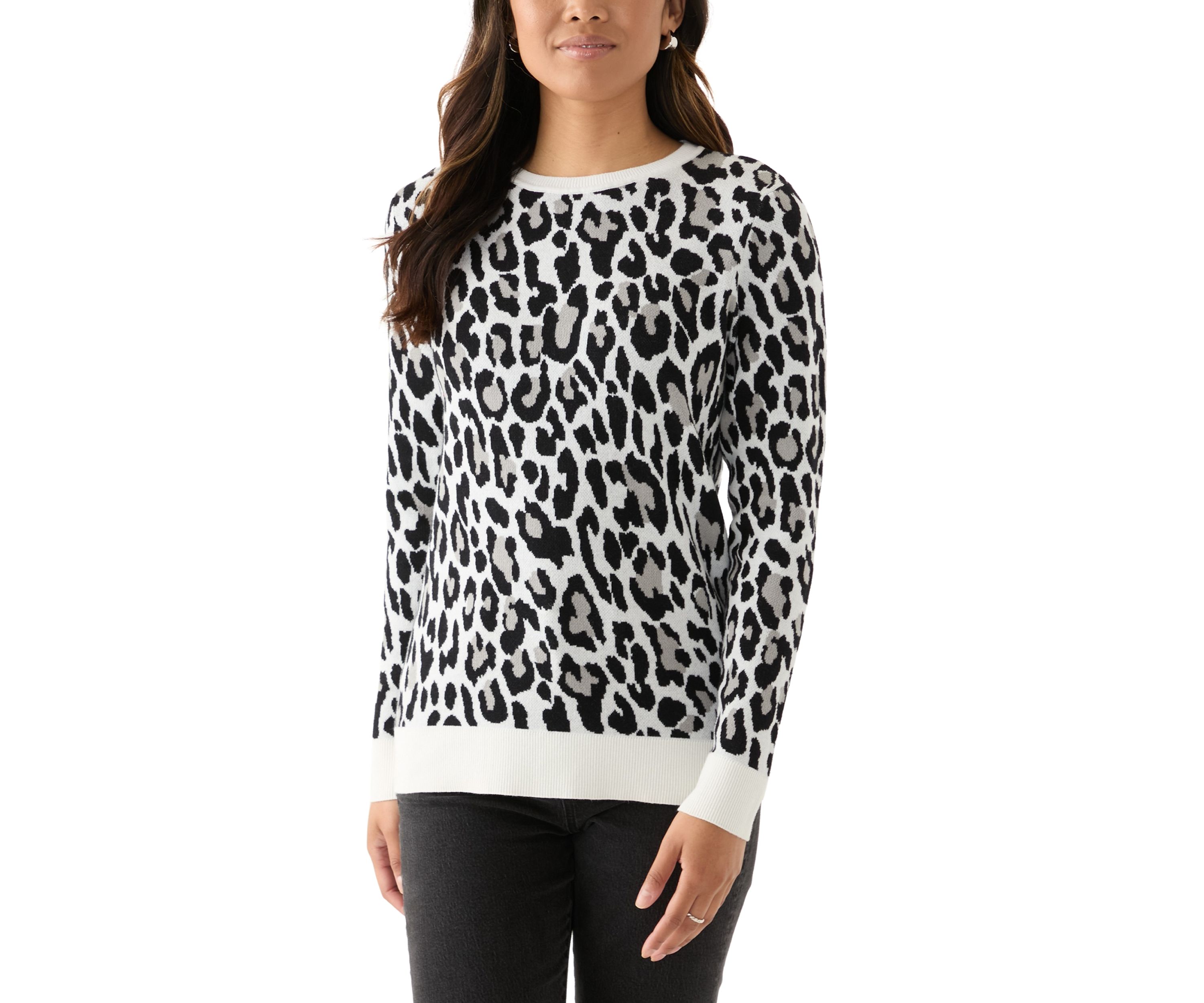 Womens Animal Printed Jacquard Knit Sweater
