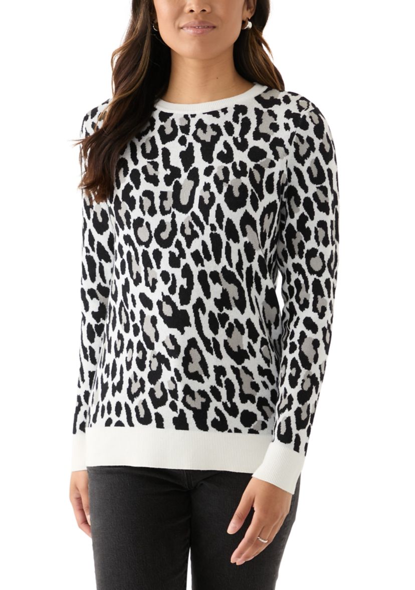 Womens Animal Printed Jacquard Knit Sweater