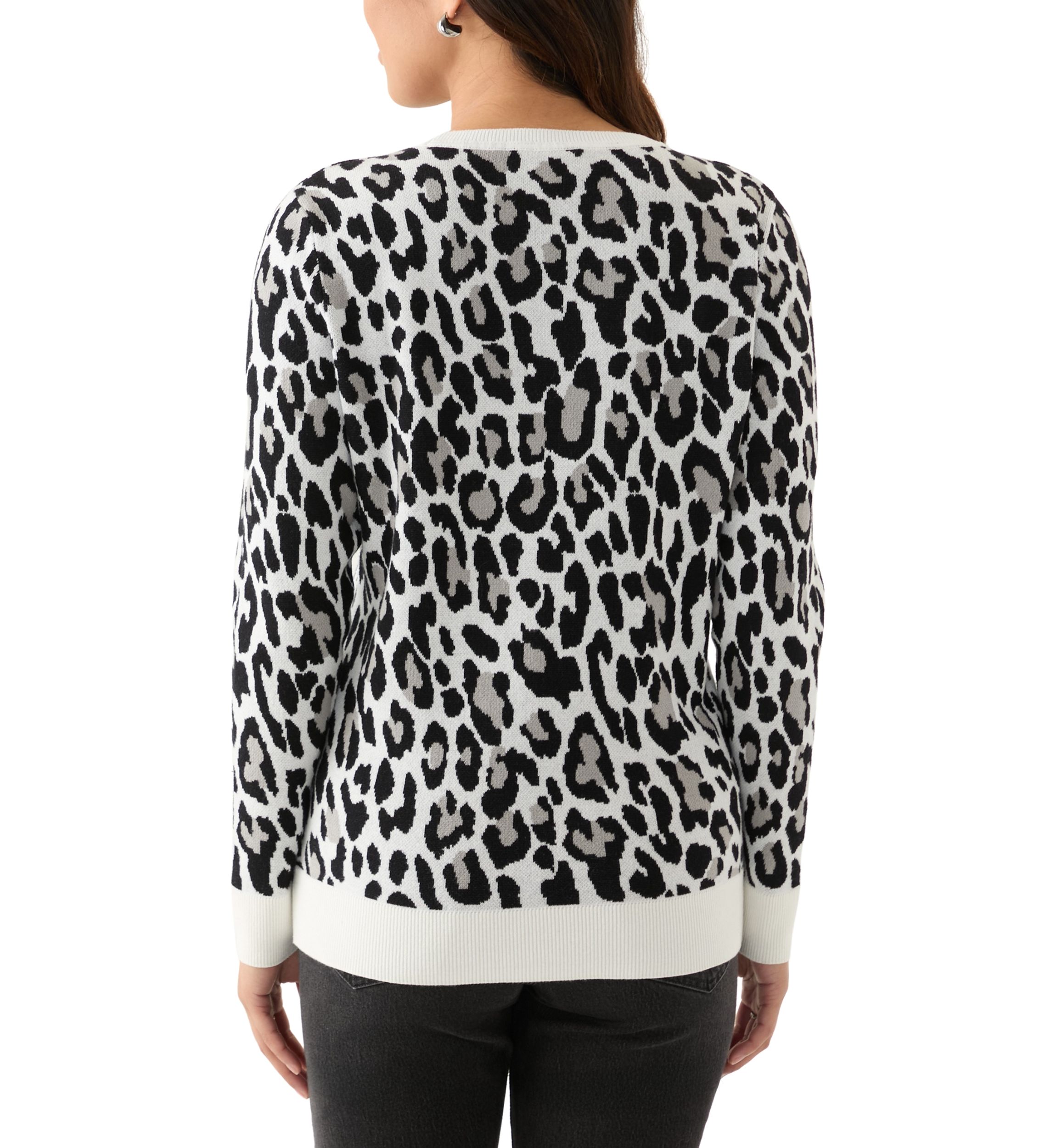 Womens Animal Printed Jacquard Knit Sweater