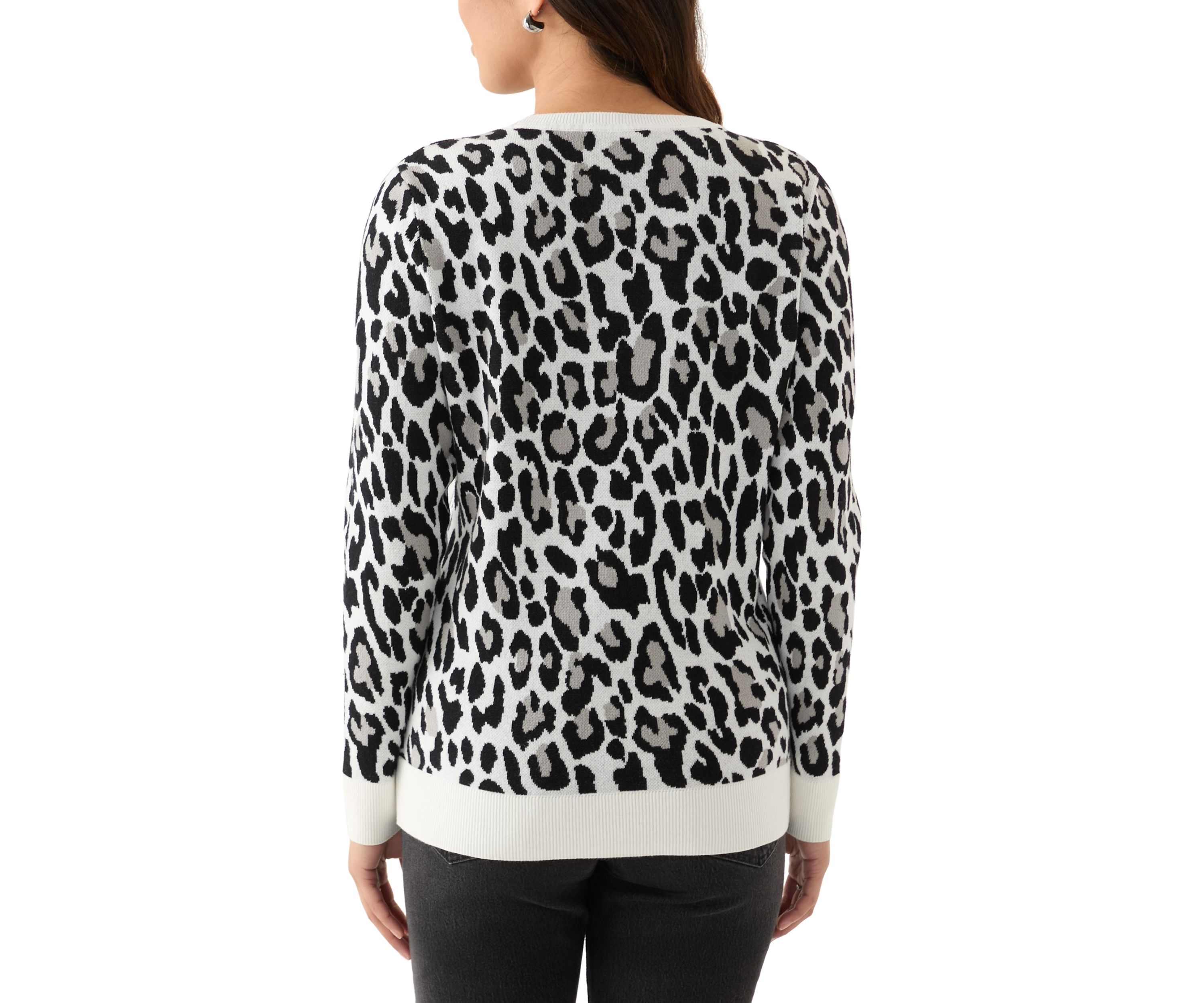 Womens Animal Printed Jacquard Knit Sweater