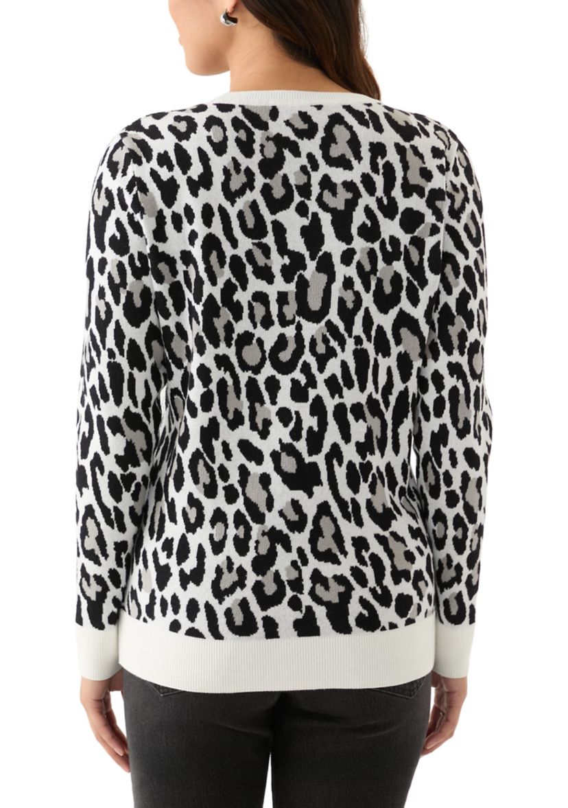 Womens Animal Printed Jacquard Knit Sweater