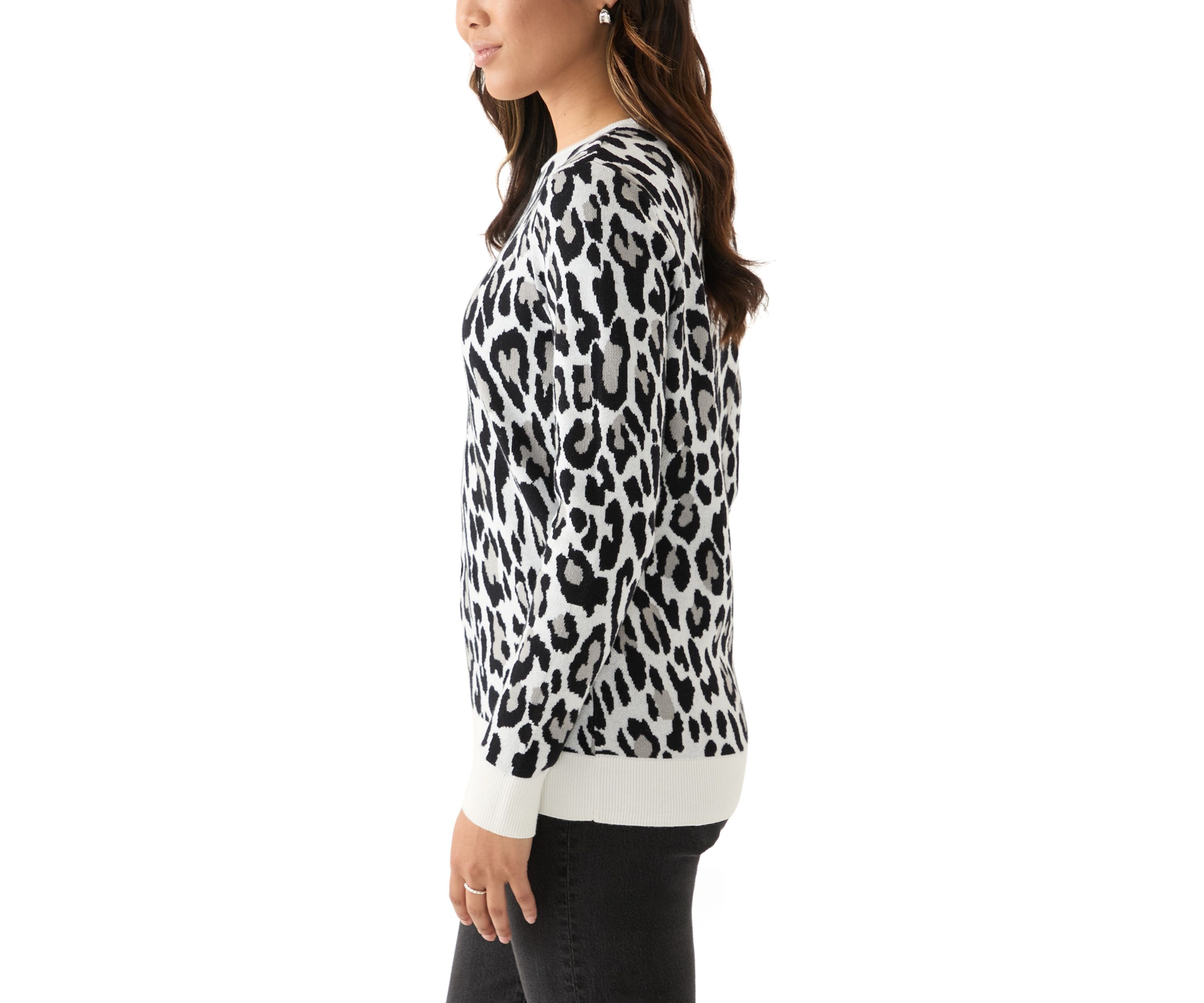 Womens Animal Printed Jacquard Knit Sweater