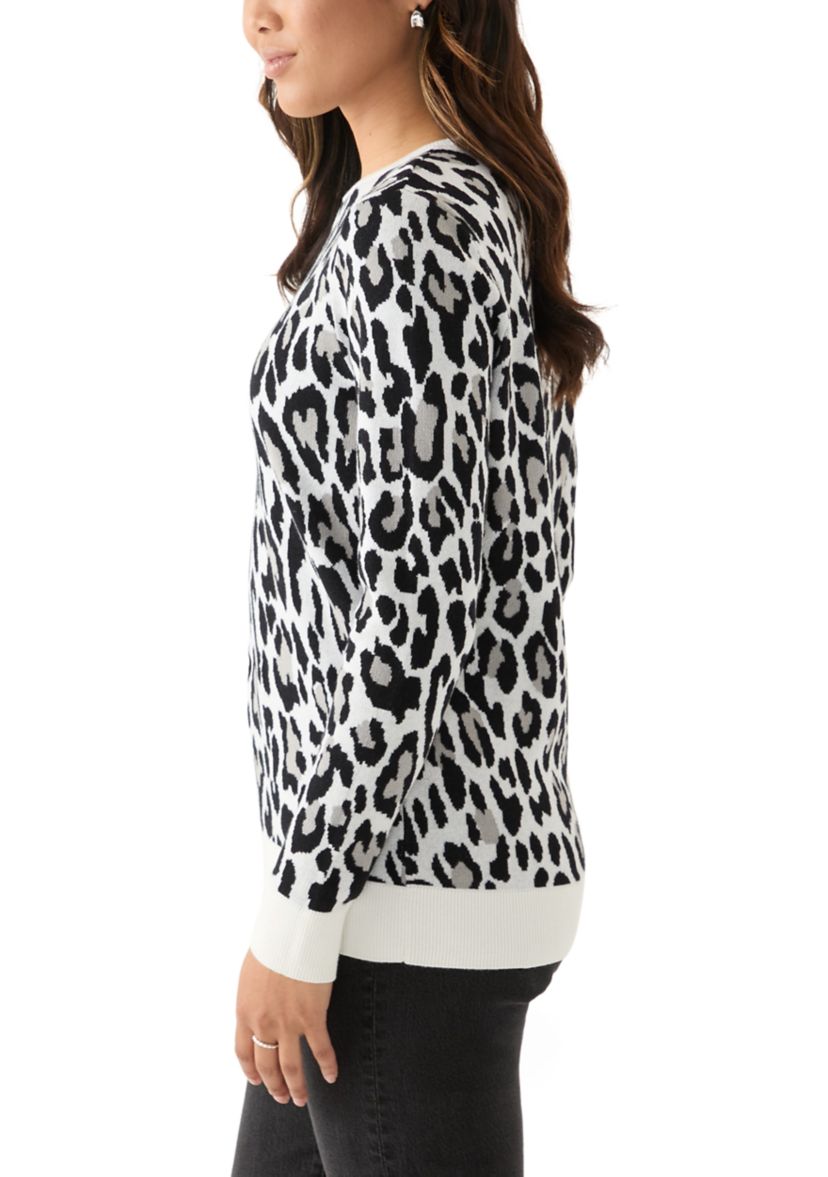 Womens Animal Printed Jacquard Knit Sweater