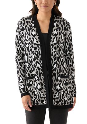 Kim Rogers Women's Printed Jacquard Knit Cardigan, Gray, Medium