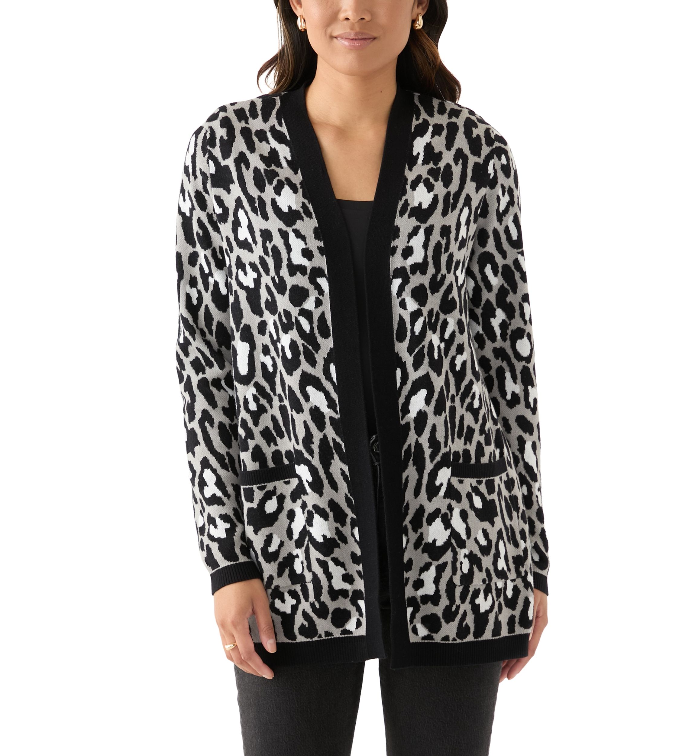 Womens Printed Jacquard Knit Cardigan