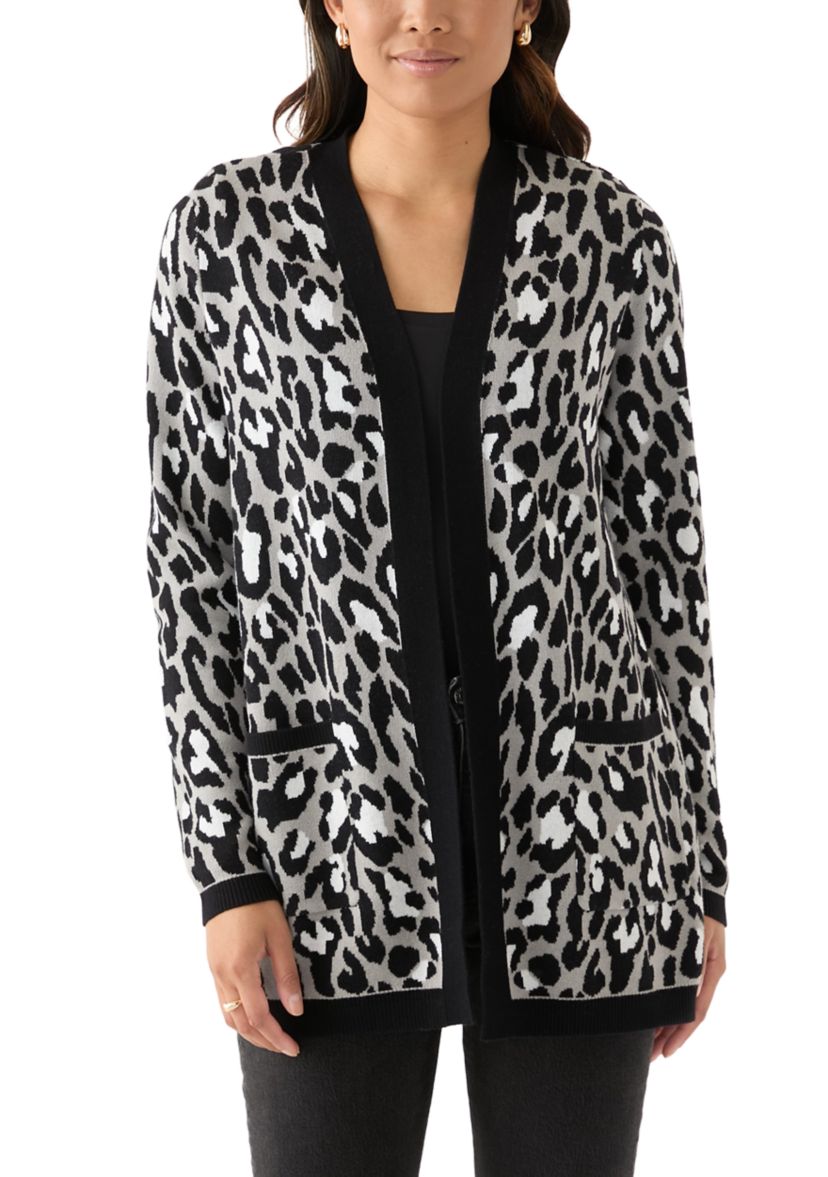 Womens Printed Jacquard Knit Cardigan