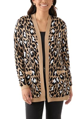 Kim Rogers Women's Printed Jacquard Knit Cardigan, Tan, XXL