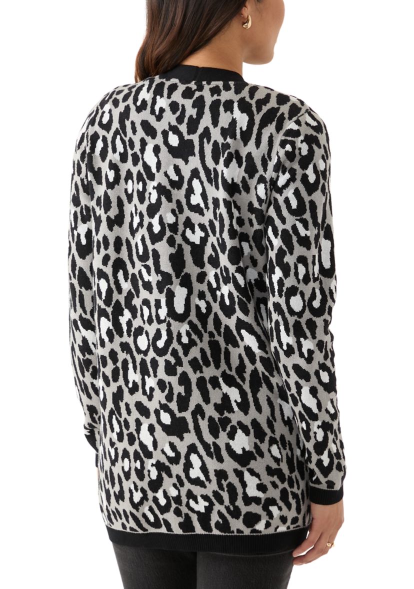 Womens Printed Jacquard Knit Cardigan
