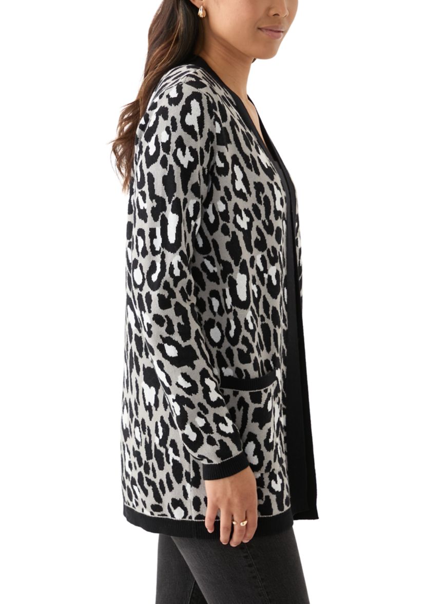 Womens Printed Jacquard Knit Cardigan