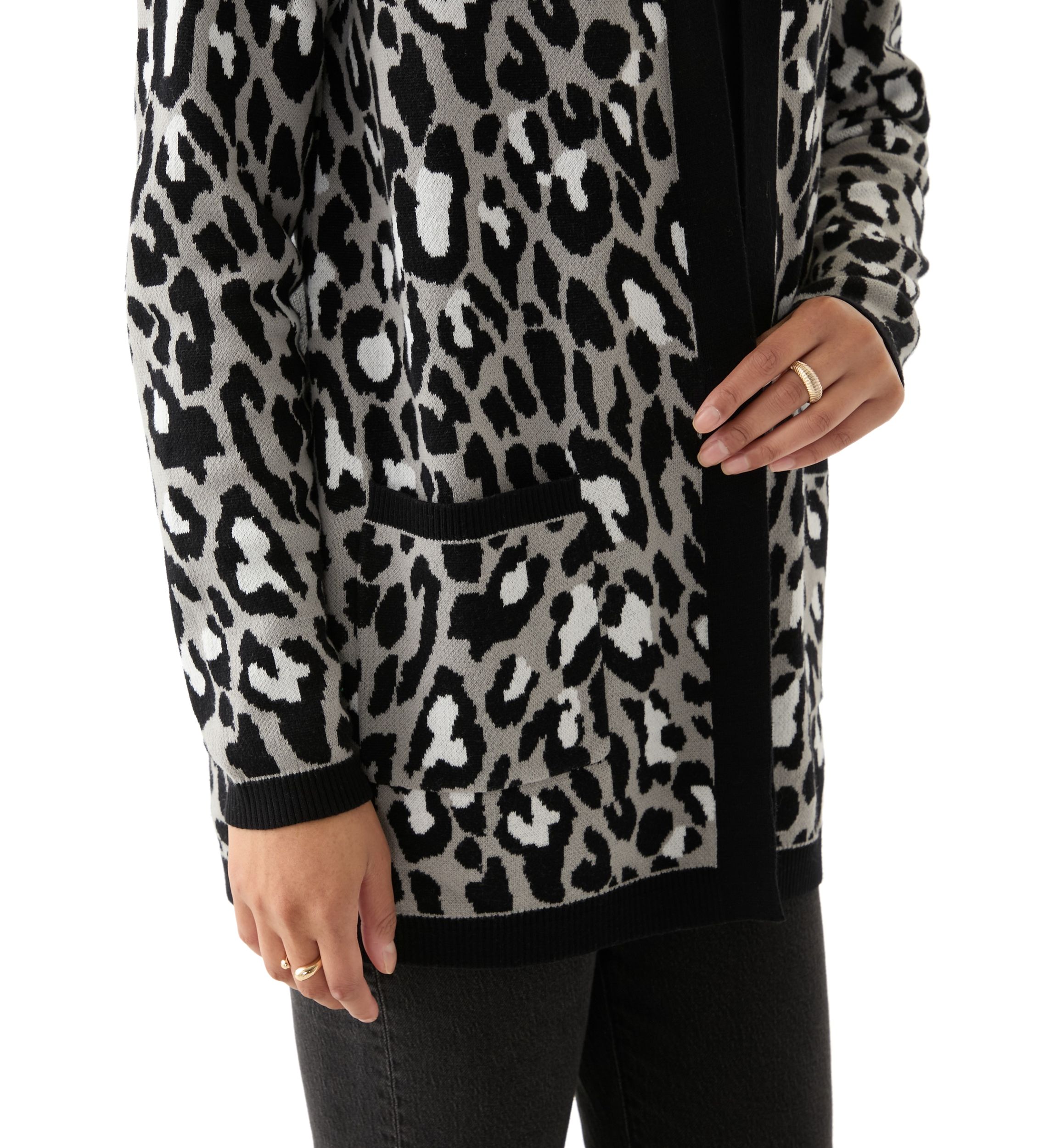Womens Printed Jacquard Knit Cardigan