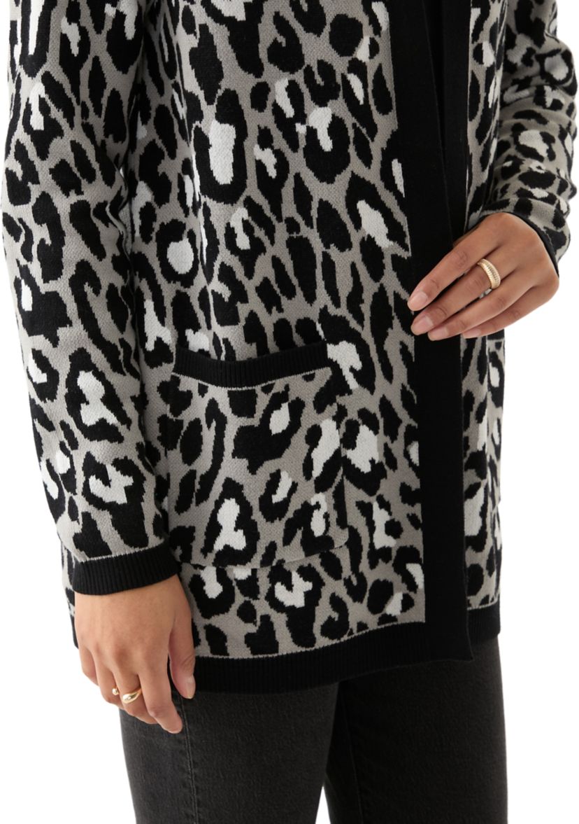 Womens Printed Jacquard Knit Cardigan