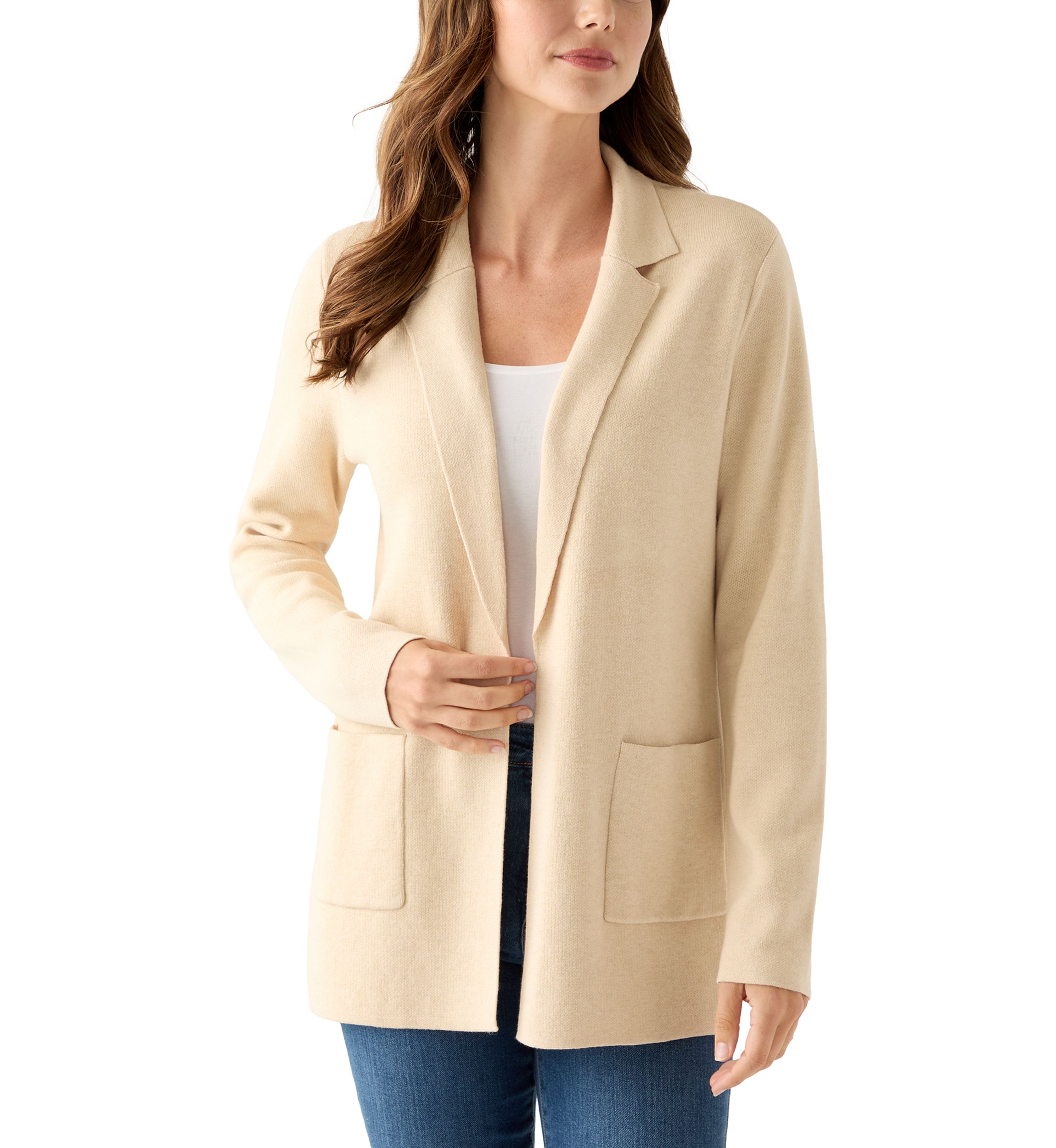Womens Long Sleeve Heather Open Front Sweater Blazer