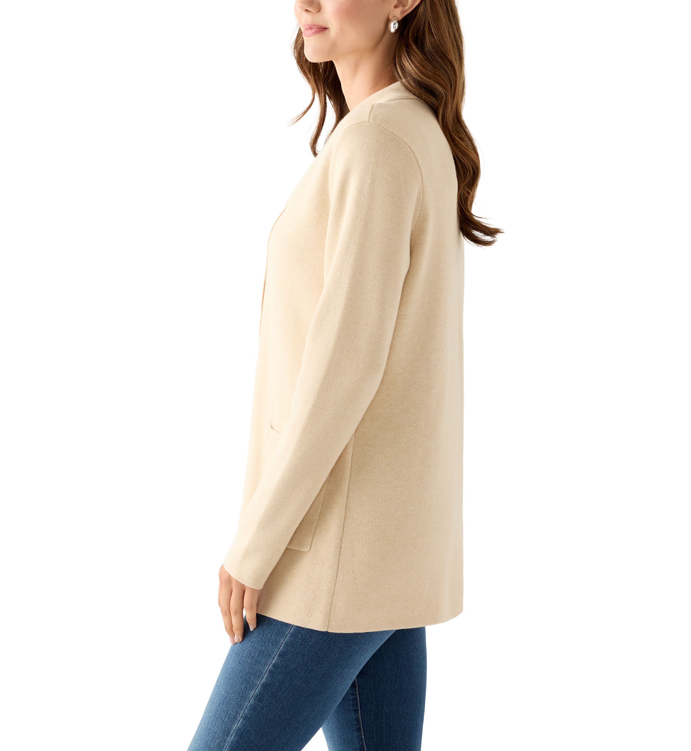 Womens Long Sleeve Heather Open Front Sweater Blazer