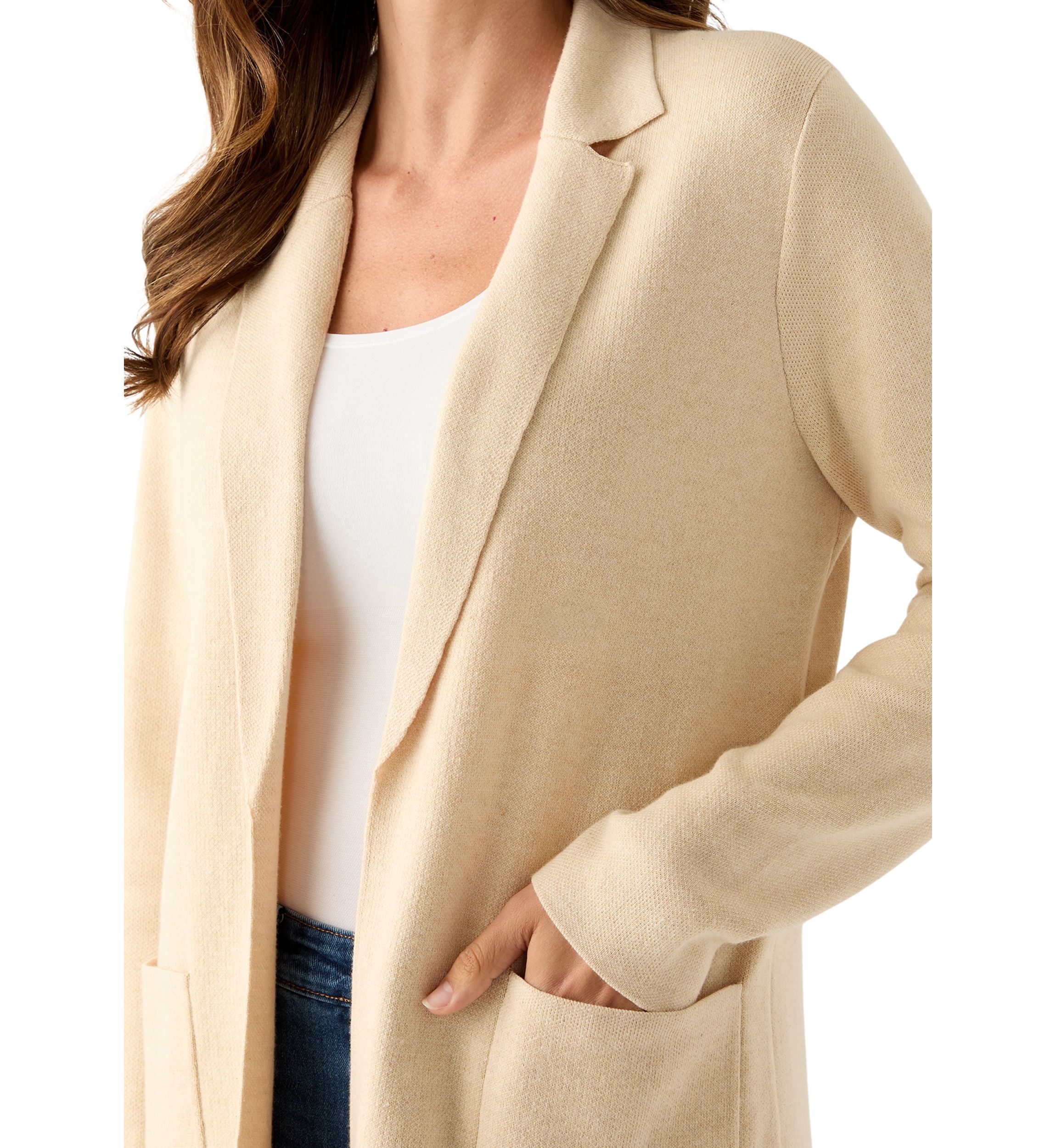 Womens Long Sleeve Heather Open Front Sweater Blazer