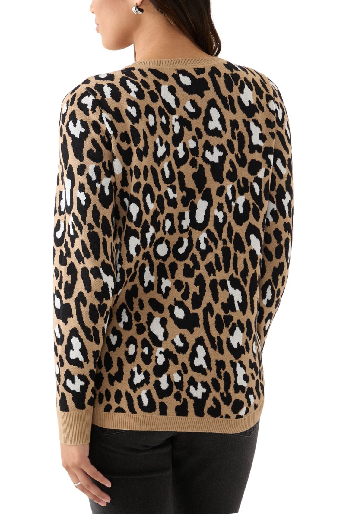 Womens Printed Cable Knit V-Neck Sweater