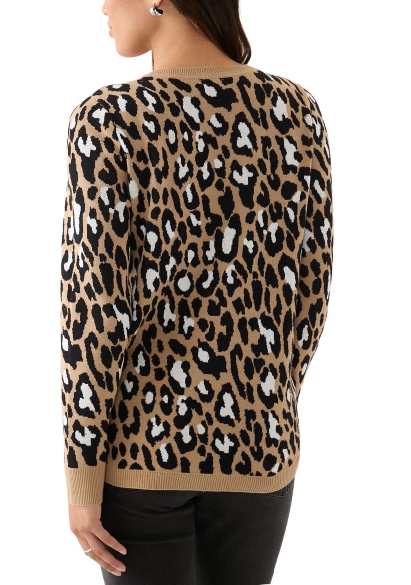 Womens Printed Cable Knit V-Neck Sweater
