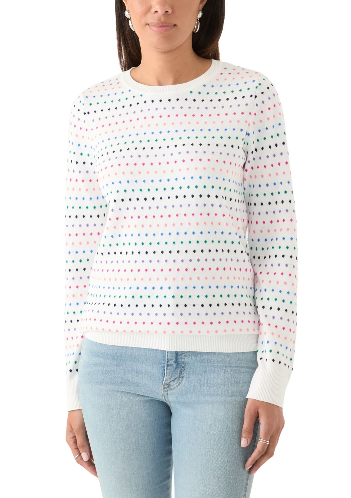 Womens Crew Neck Jacquard Printed Sweater