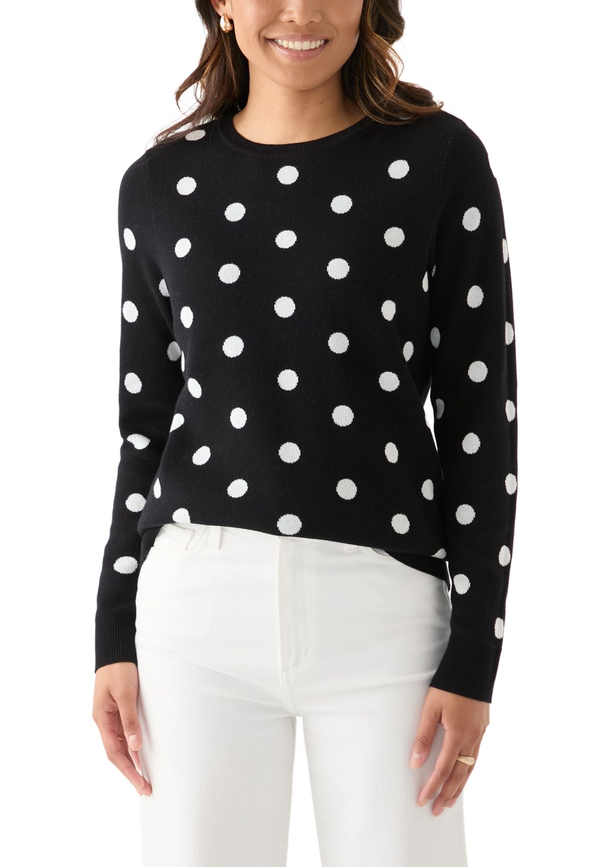 Womens Polka Dot Jacquard Knit Sweater