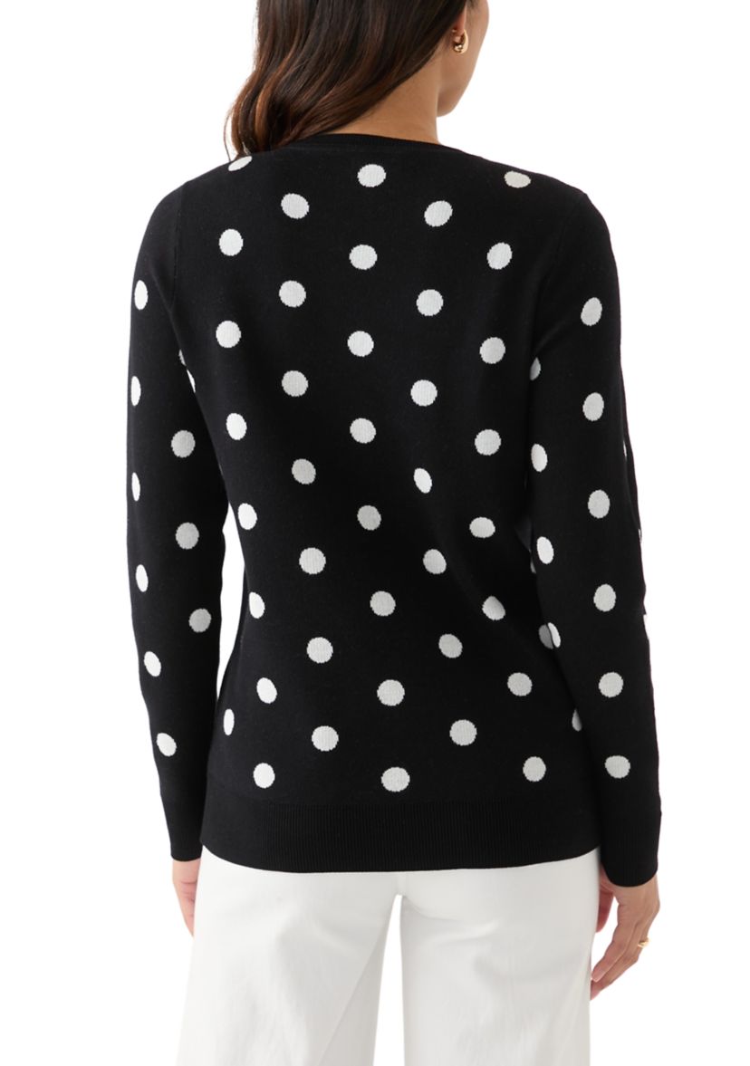 Womens Polka Dot Jacquard Knit Sweater