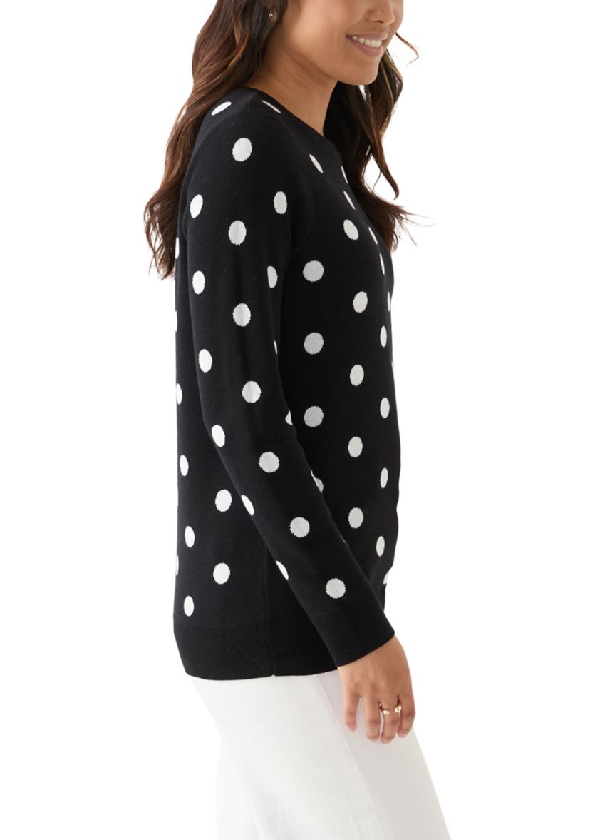 Womens Polka Dot Jacquard Knit Sweater