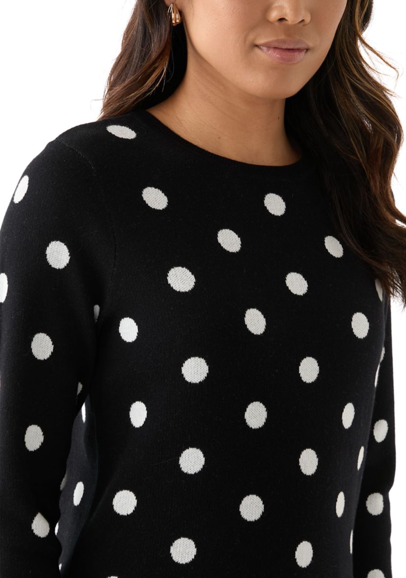 Womens Polka Dot Jacquard Knit Sweater