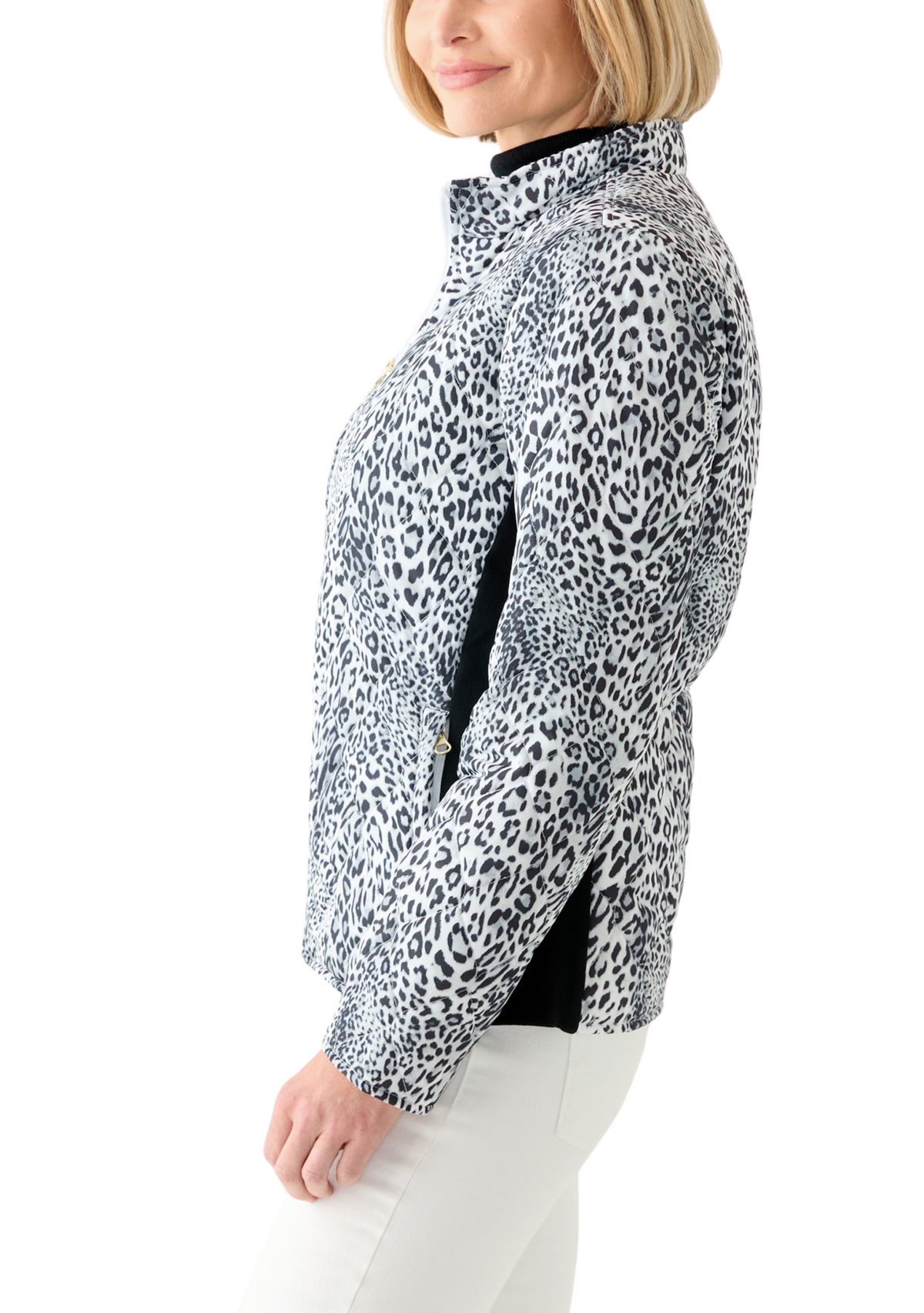 Womens Side Rib Puff Printed Jacket
