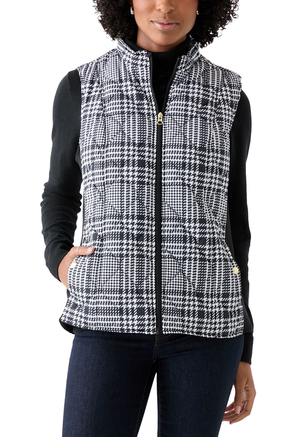 Womens Side Rib Plaid Print Vest
