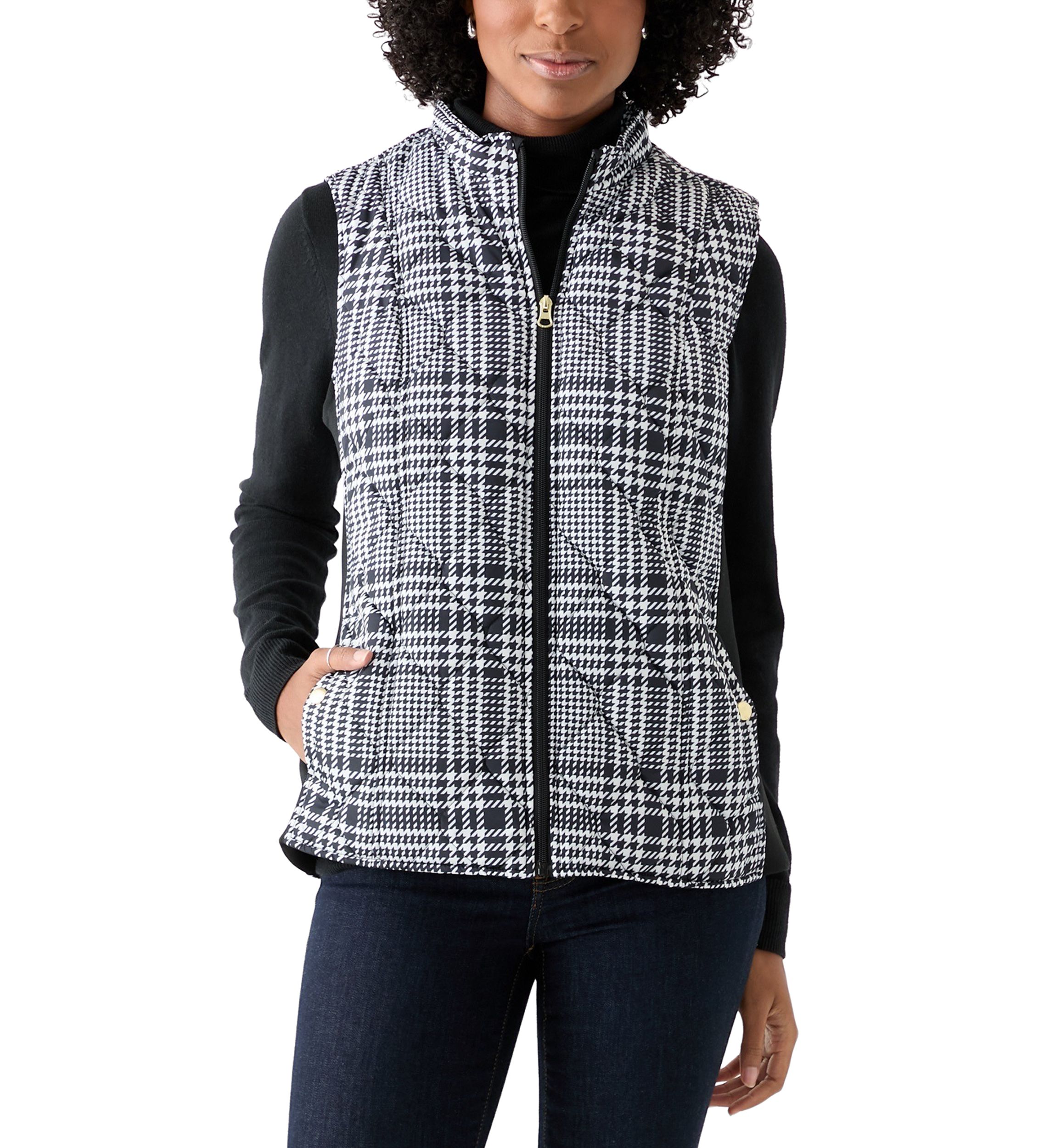 Womens Side Rib Plaid Print Vest