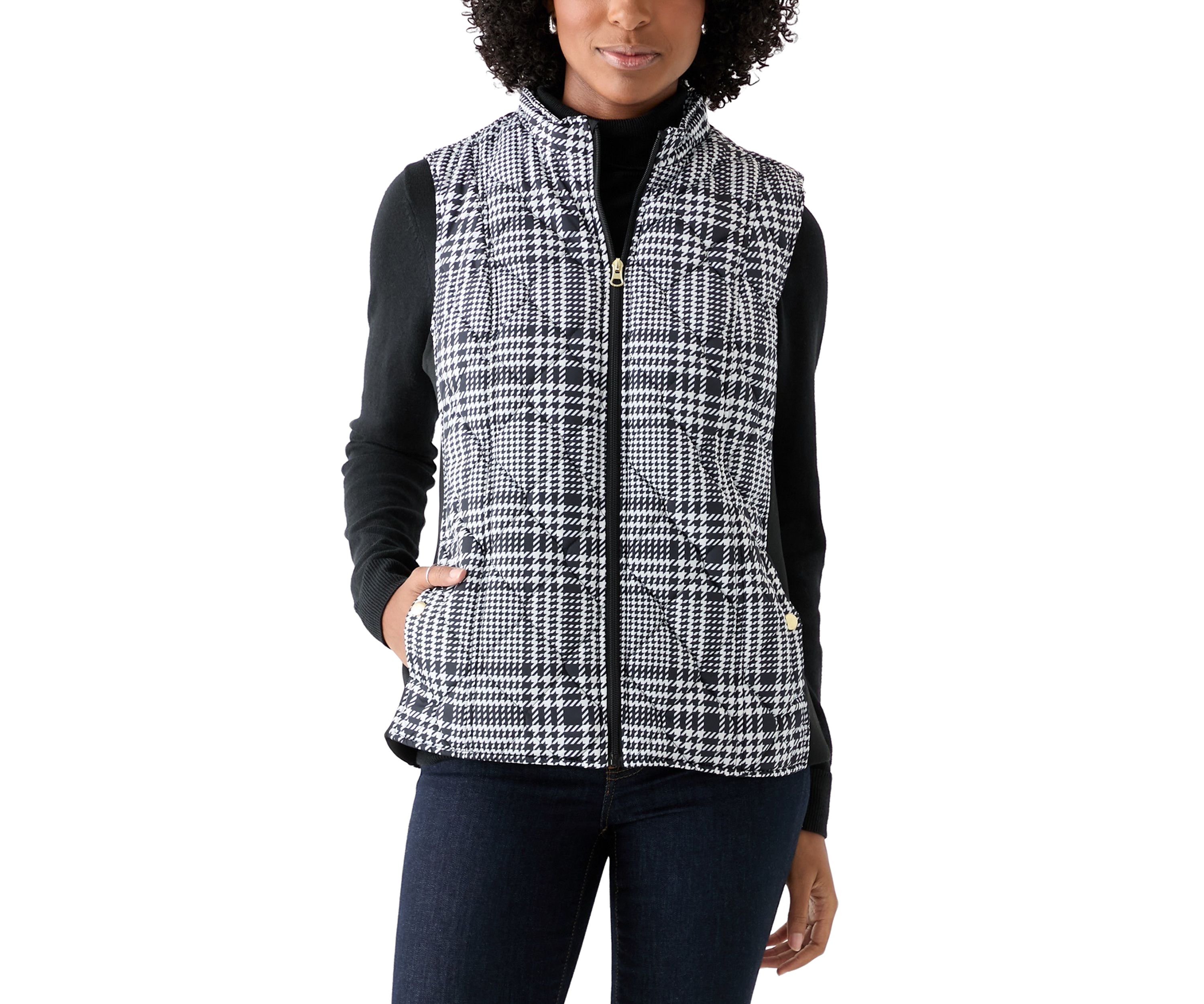 Womens Side Rib Plaid Print Vest