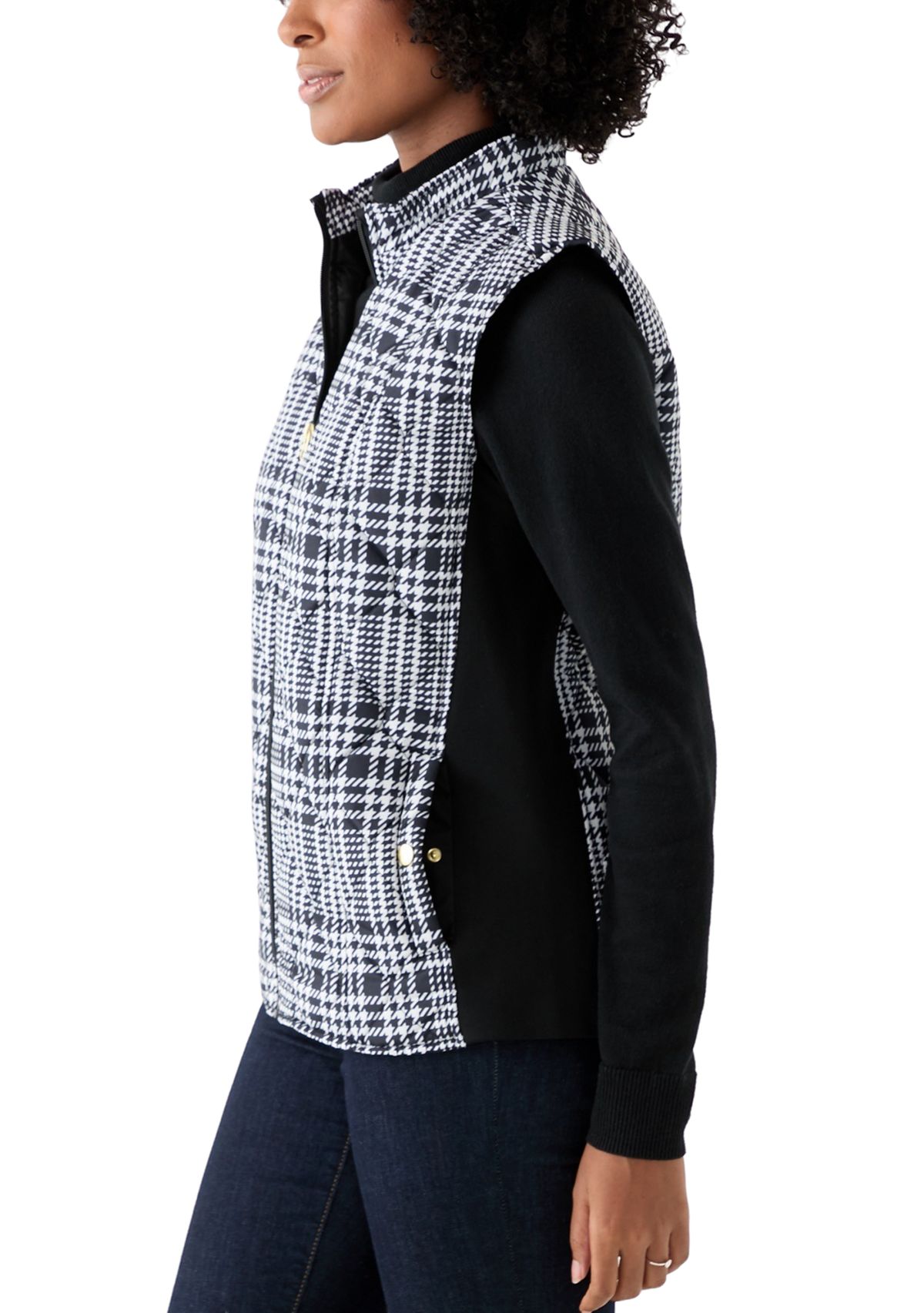 Womens Side Rib Plaid Print Vest