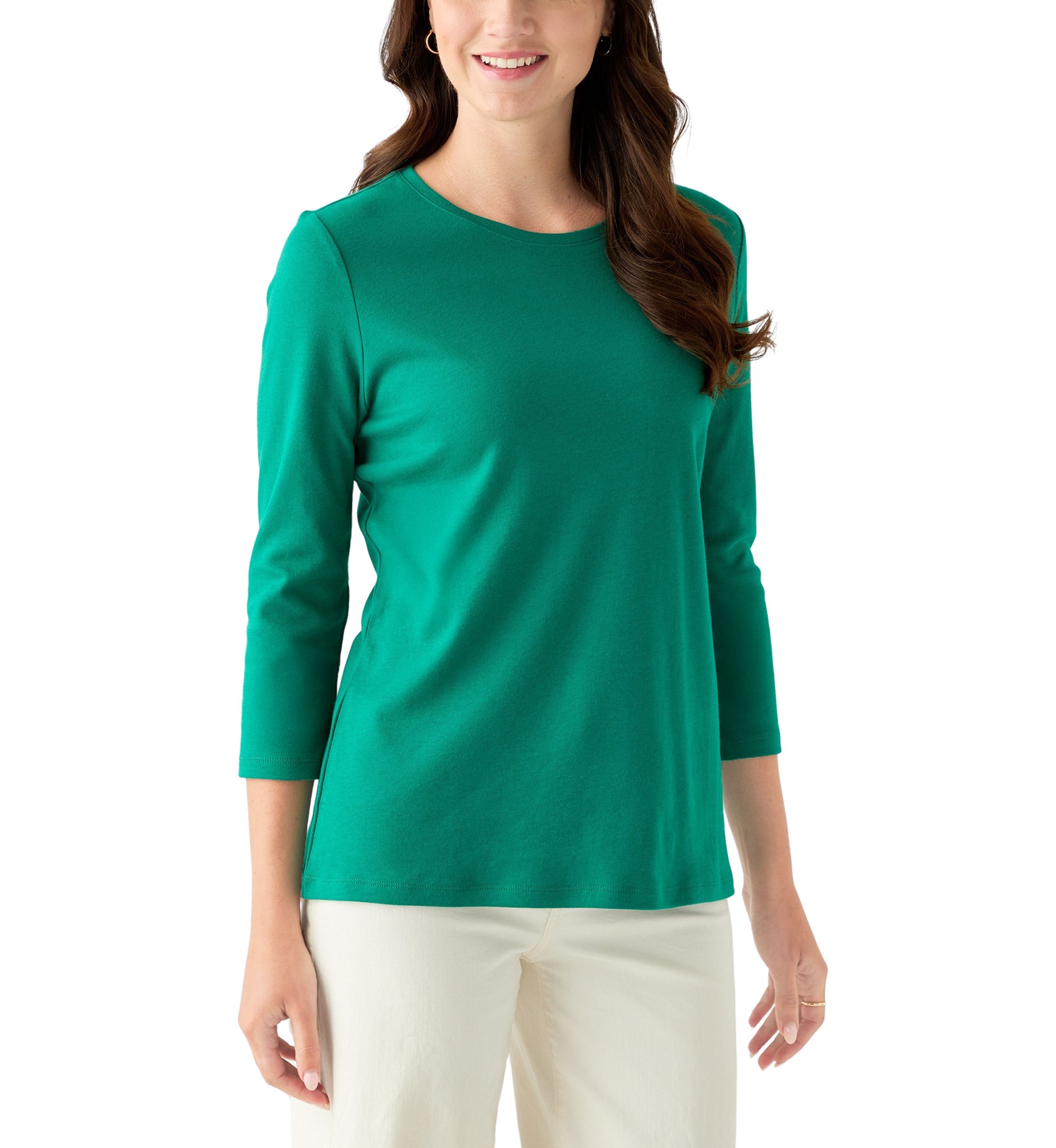 Womens 3/4 Sleeve Crew Neck Solid T-Shirt