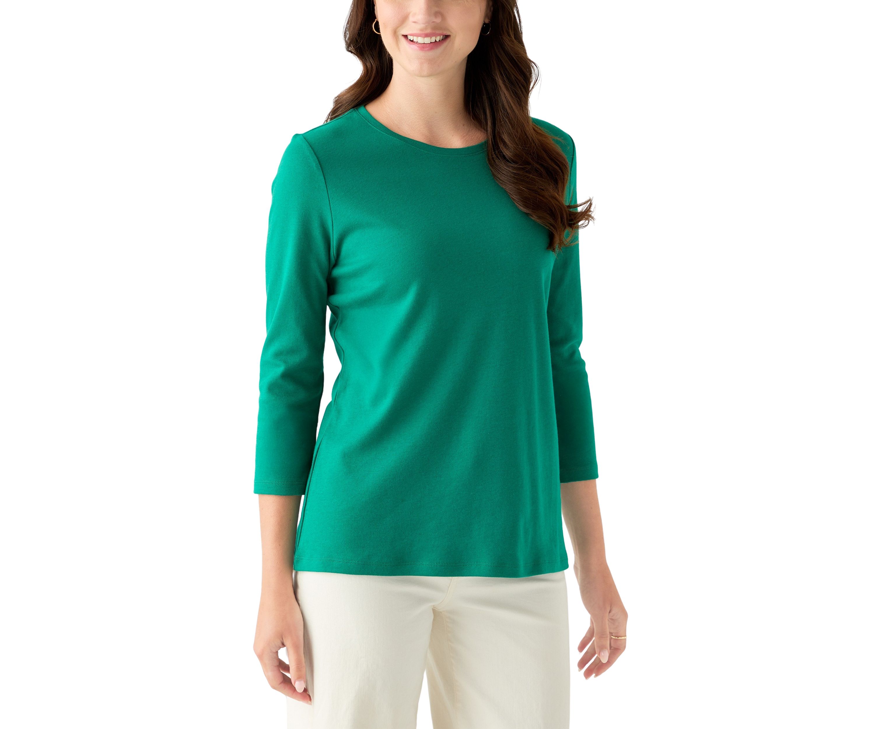 Womens 3/4 Sleeve Crew Neck Solid T-Shirt