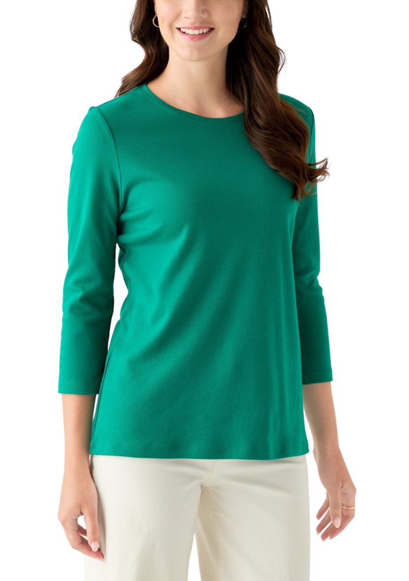 Womens 3/4 Sleeve Crew Neck Solid T-Shirt