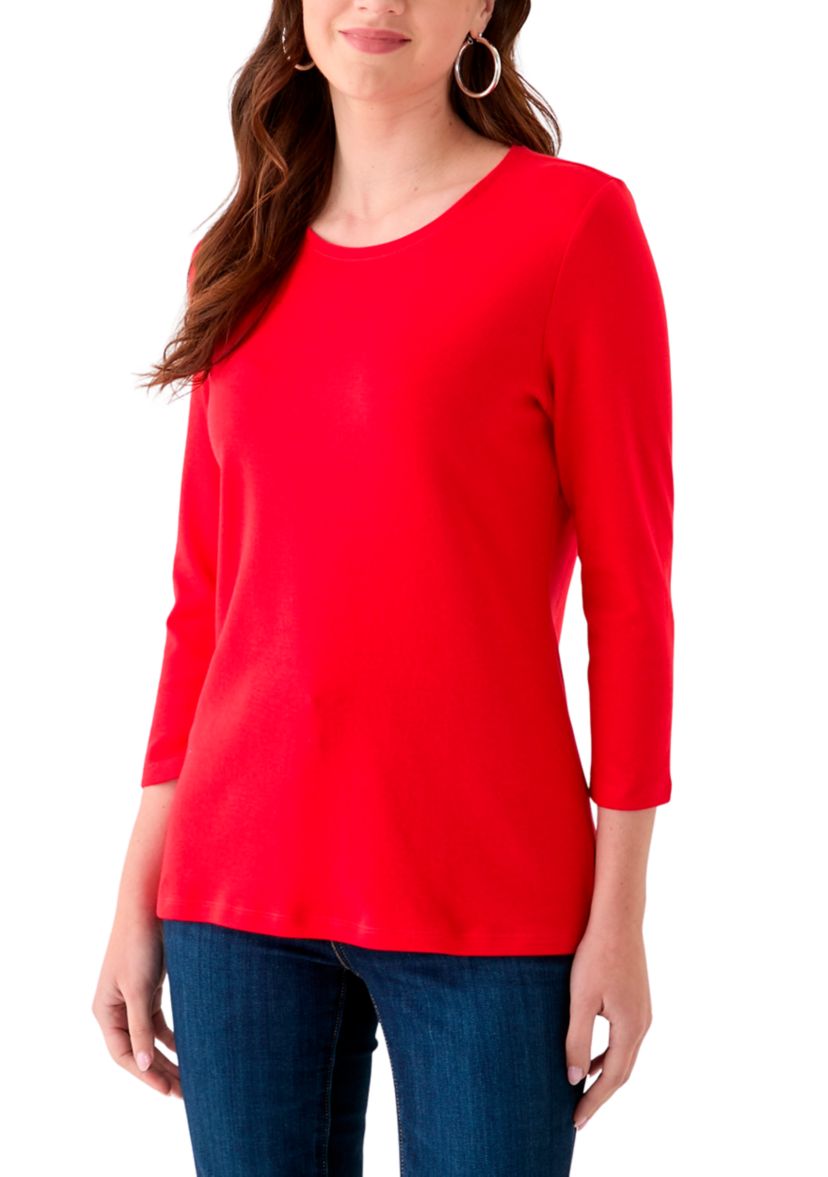 Womens 3/4 Sleeve Crew Neck Solid T-Shirt