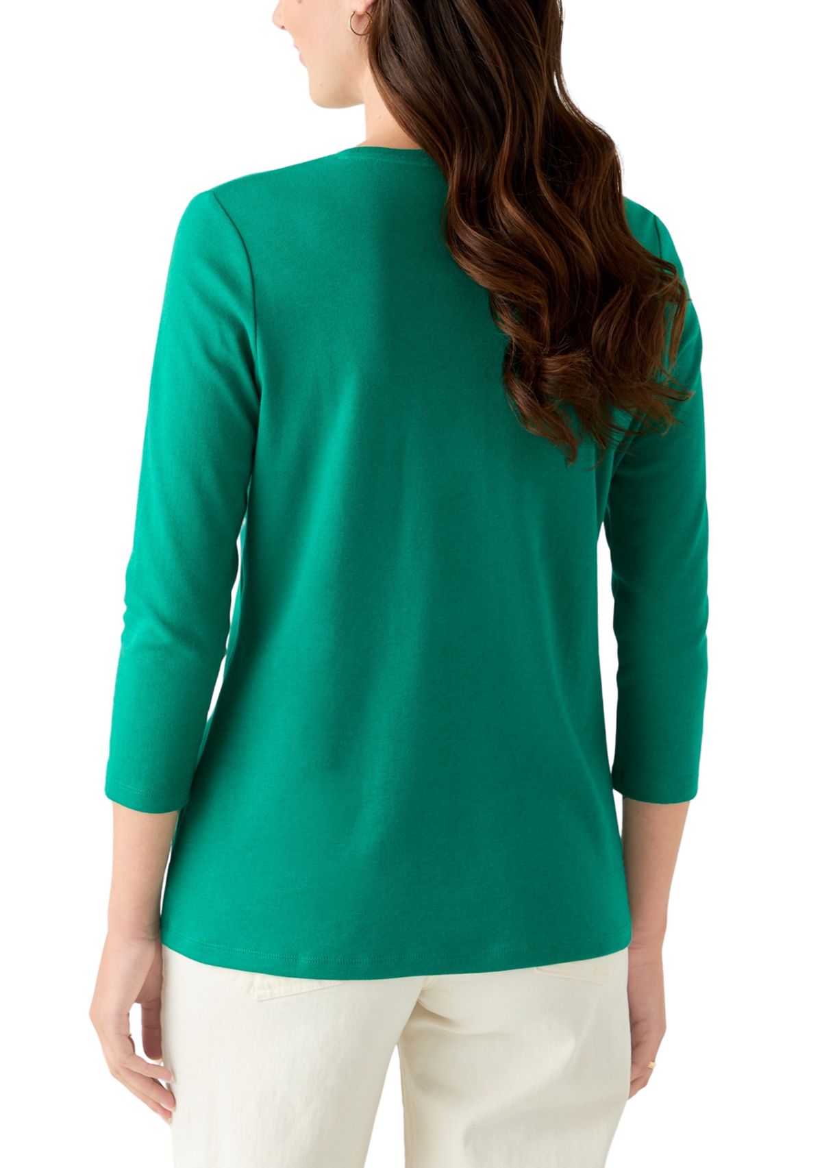 Womens 3/4 Sleeve Crew Neck Solid T-Shirt