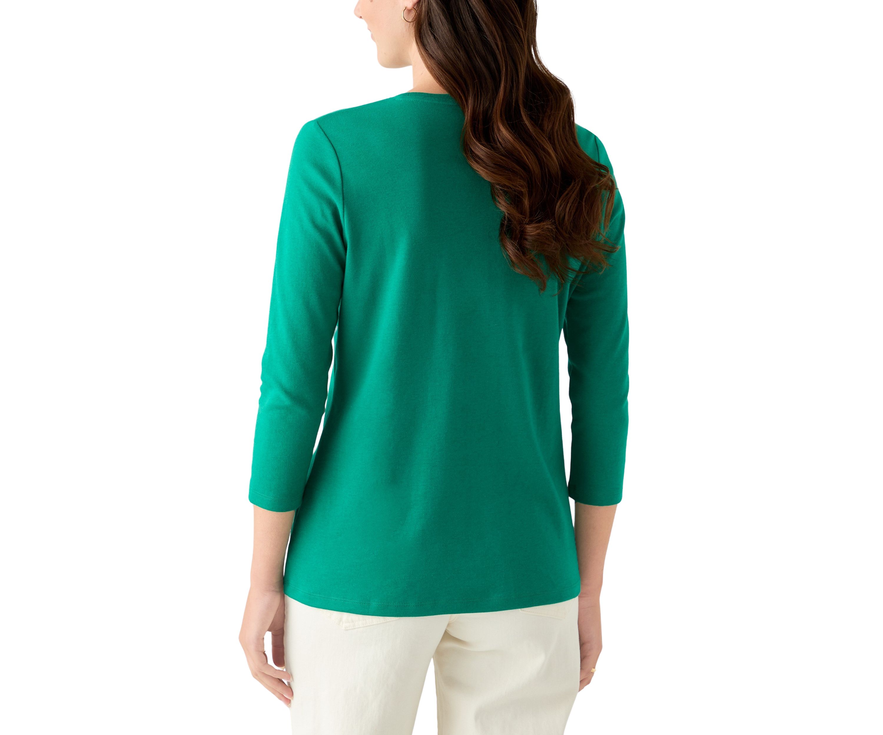Womens 3/4 Sleeve Crew Neck Solid T-Shirt