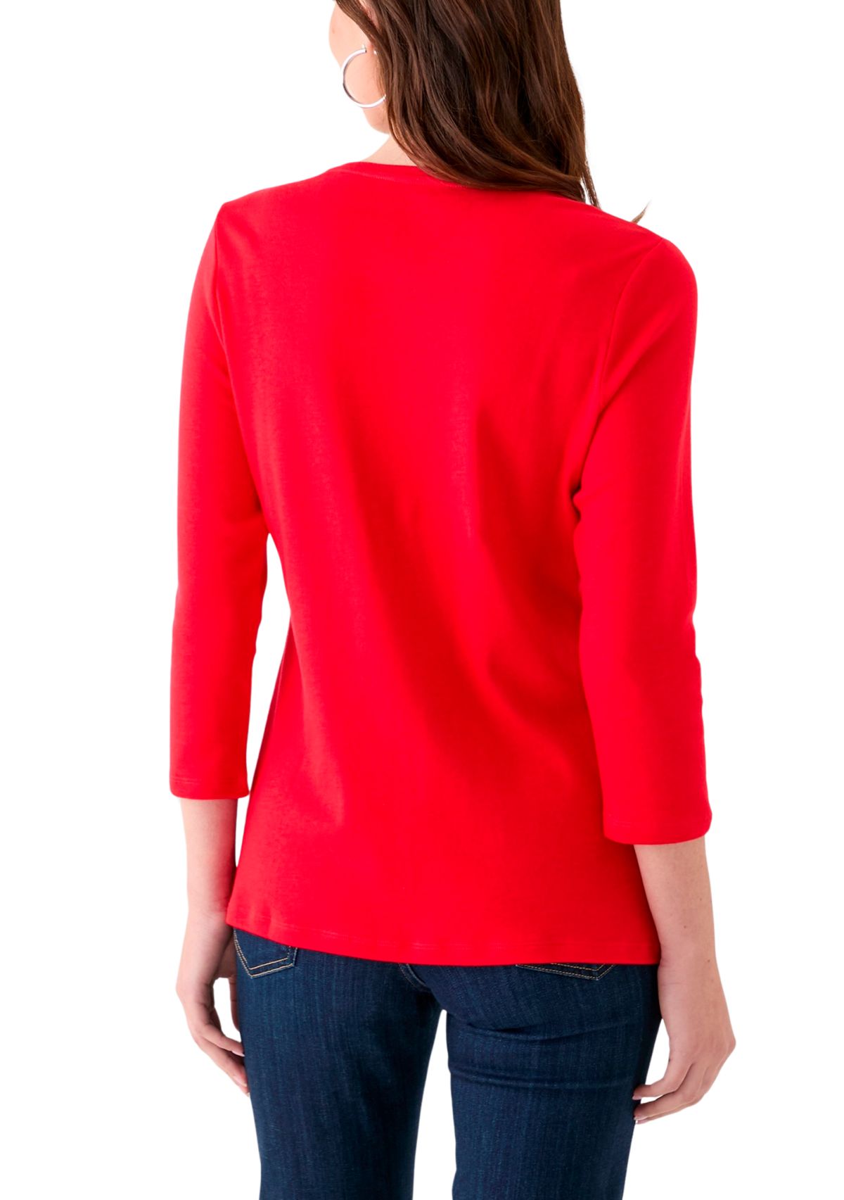 Womens 3/4 Sleeve Crew Neck Solid T-Shirt