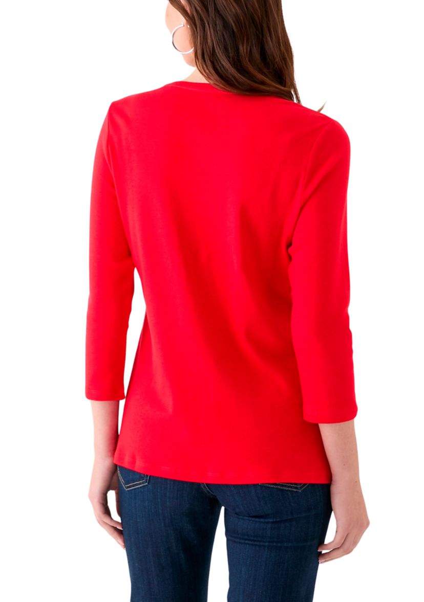 Womens 3/4 Sleeve Crew Neck Solid T-Shirt